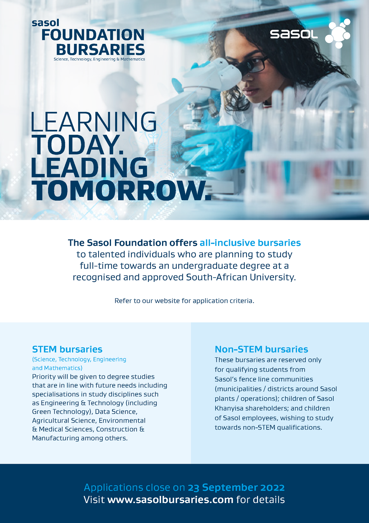 Sasol Foundation Bursaries Flyer - Sasol FOUNDATION BURSARIES Science ...