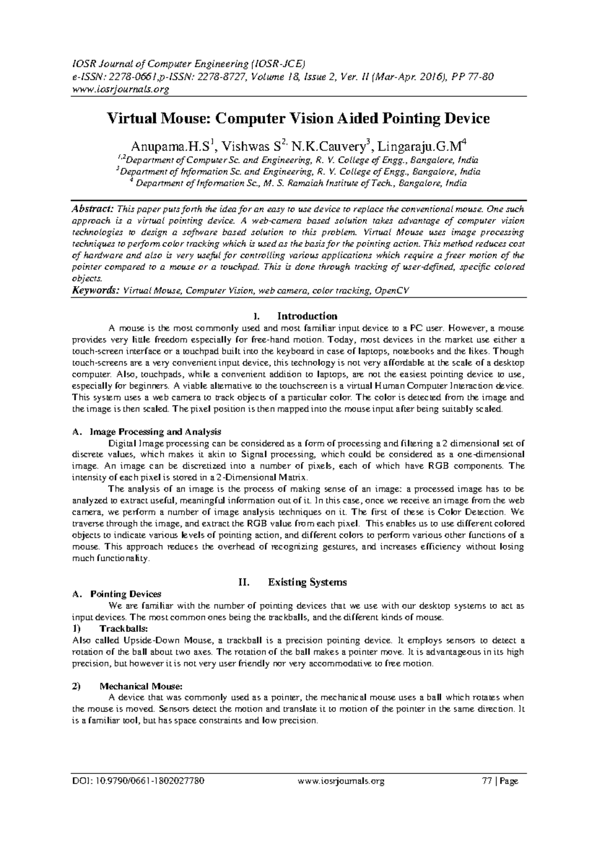 Virtual Mouse Computer Vision Aided Poin - IOSR Journal of Computer ...