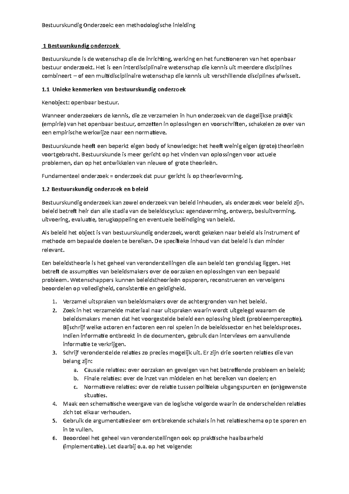 Bestuurskundig Onderzoek Een Methodologische Inleiding Samenvatting - 1 ...