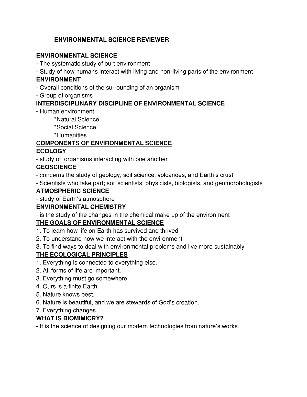 Envisci-midterm-reviewer - ENVIRONMENTAL SCIENCE REVIEWER ENVIRONMENTAL ...