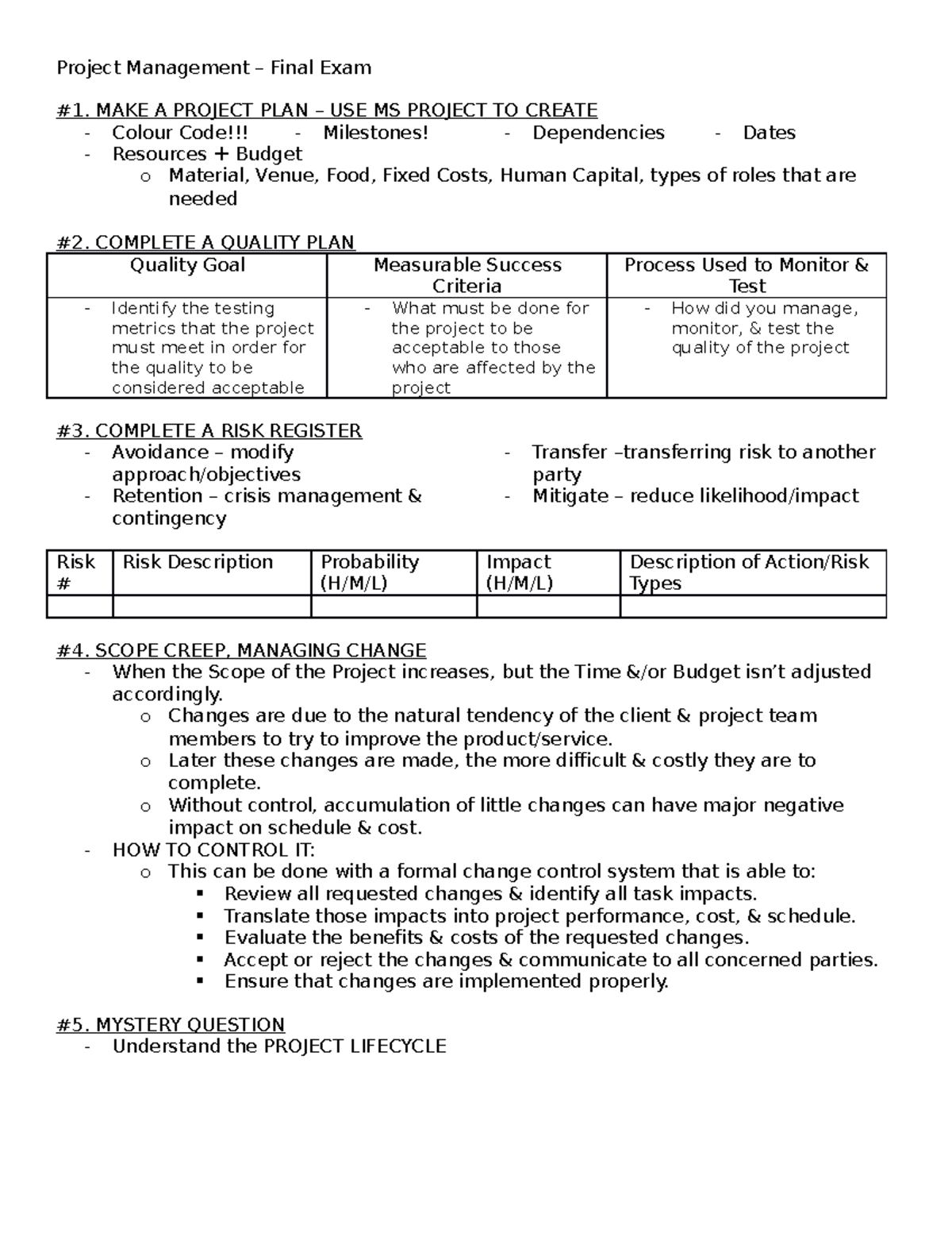 Project Management - Final Exam - Project Management – Final Exam #1 ...