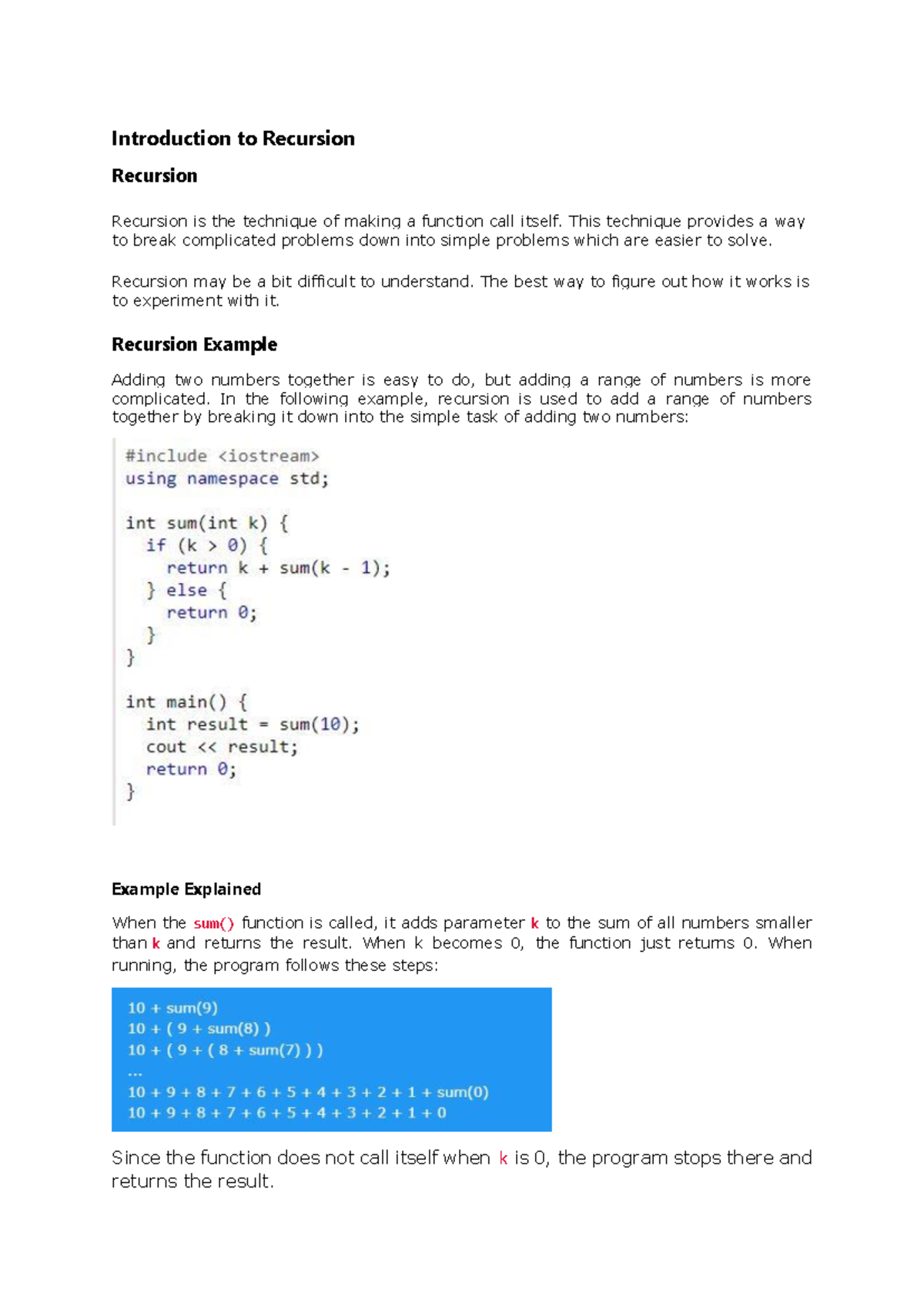 Week 12 - none - Introduction to Recursion Recursion Recursion is the ...