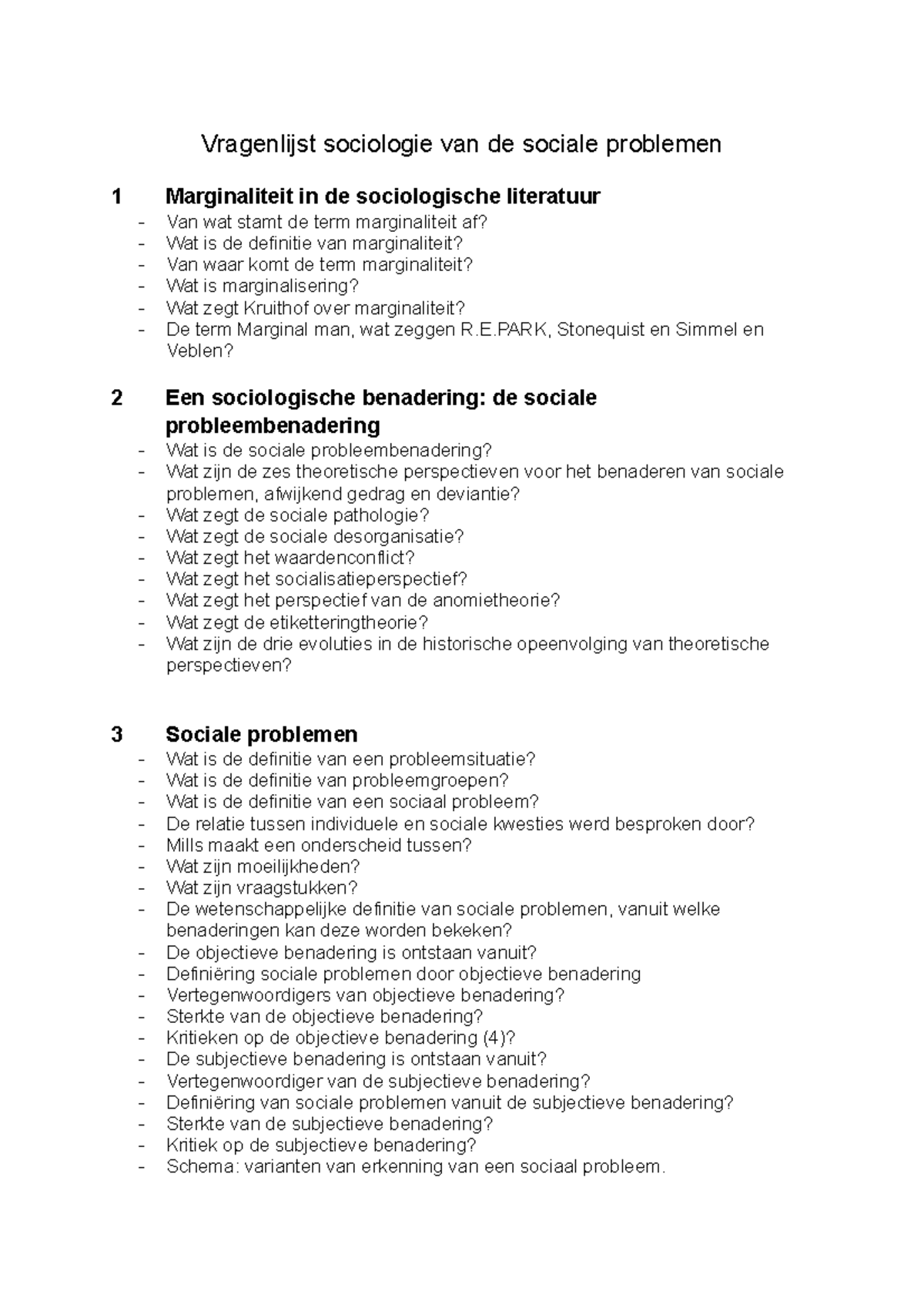 Vragenlijst - E, Stonequist En Simmel En Veblen? 2 Een Sociologische ...