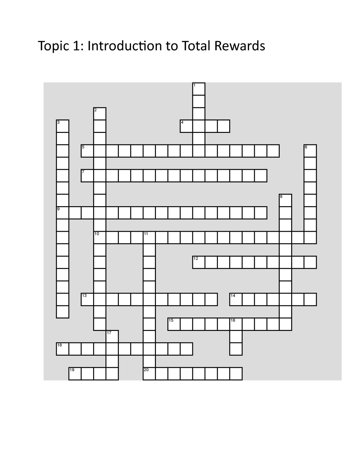 Topic 1 Introduction to Total Rewards Crossword Puzzle Topic 1