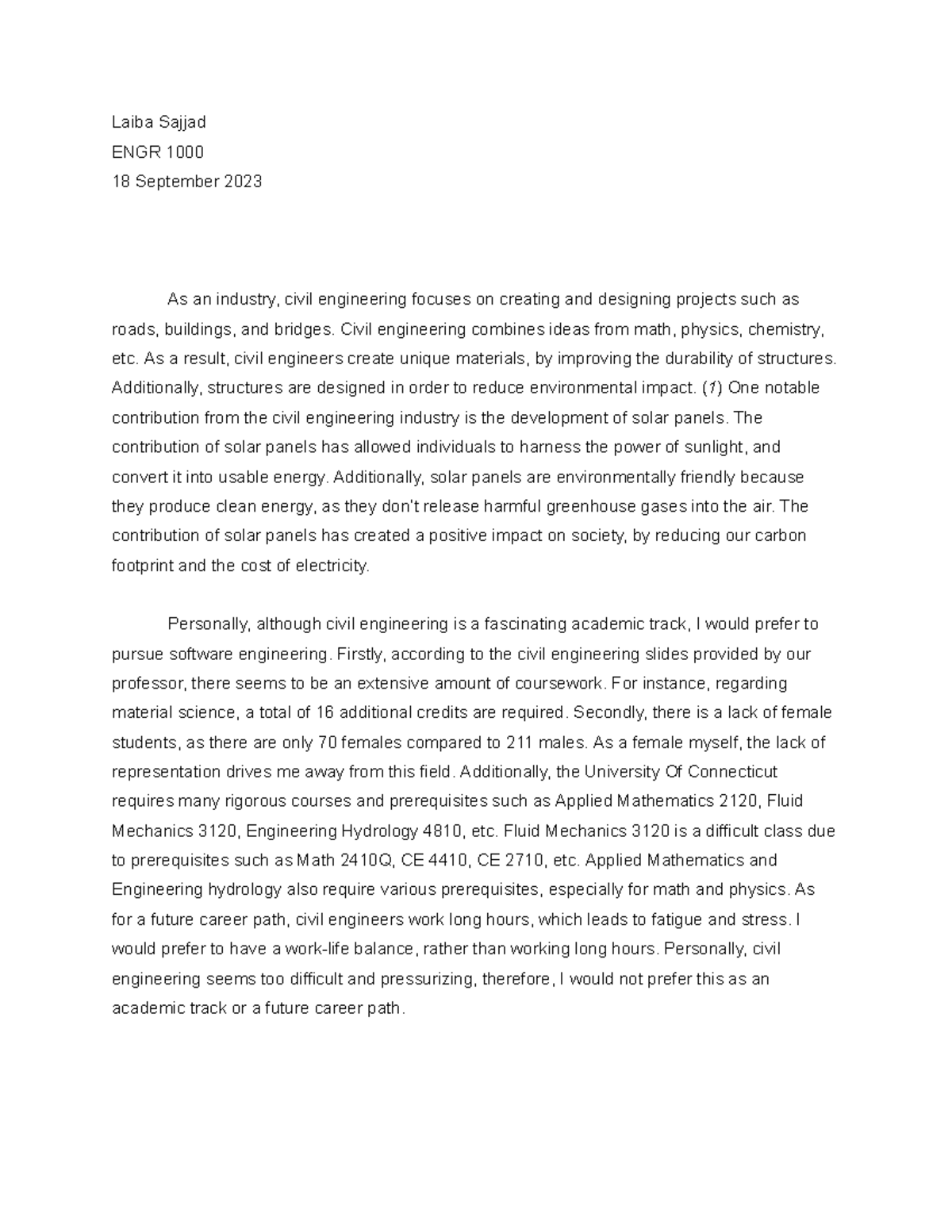 Civil Engineering Journal Laiba Sajjad Engr 1000 18 September 2023 As