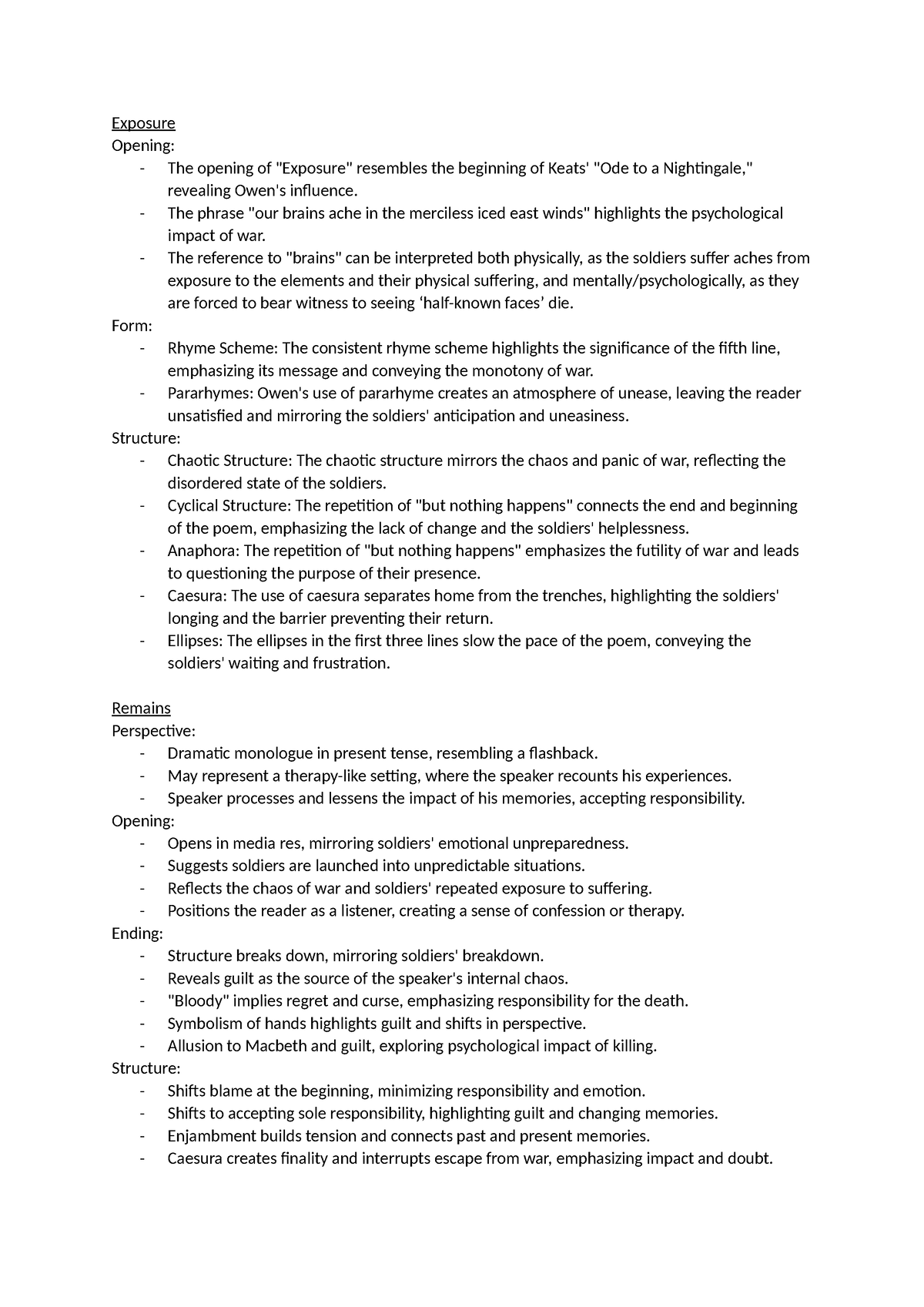 Power and Conflict Poetry Part 1 Structure - Exposure Opening: - The ...