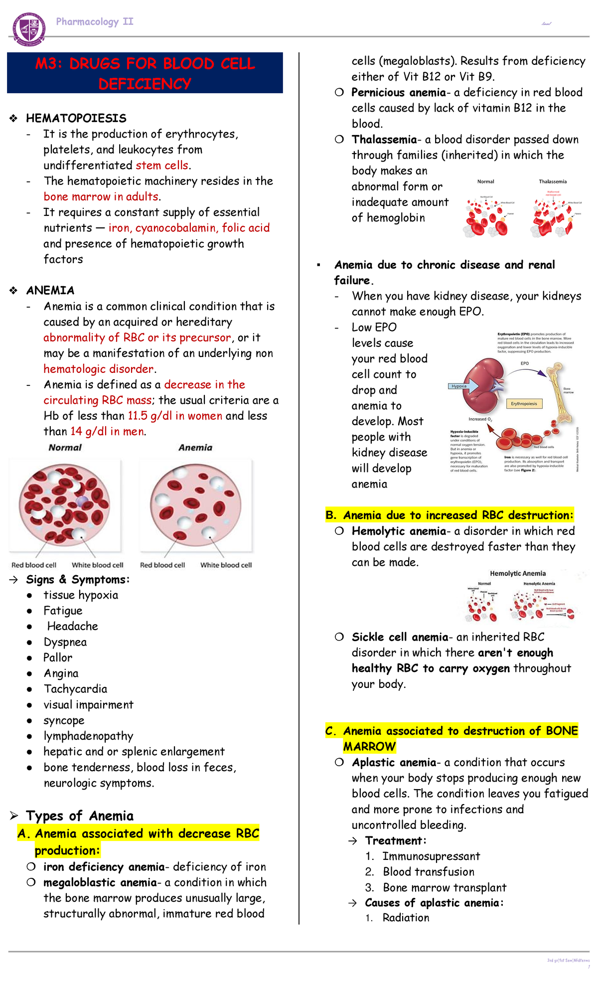 3 - ZCZCXZC - 3rd yr|1st Sem|Midterms M3: DRUGS FOR BLOOD CELL ...