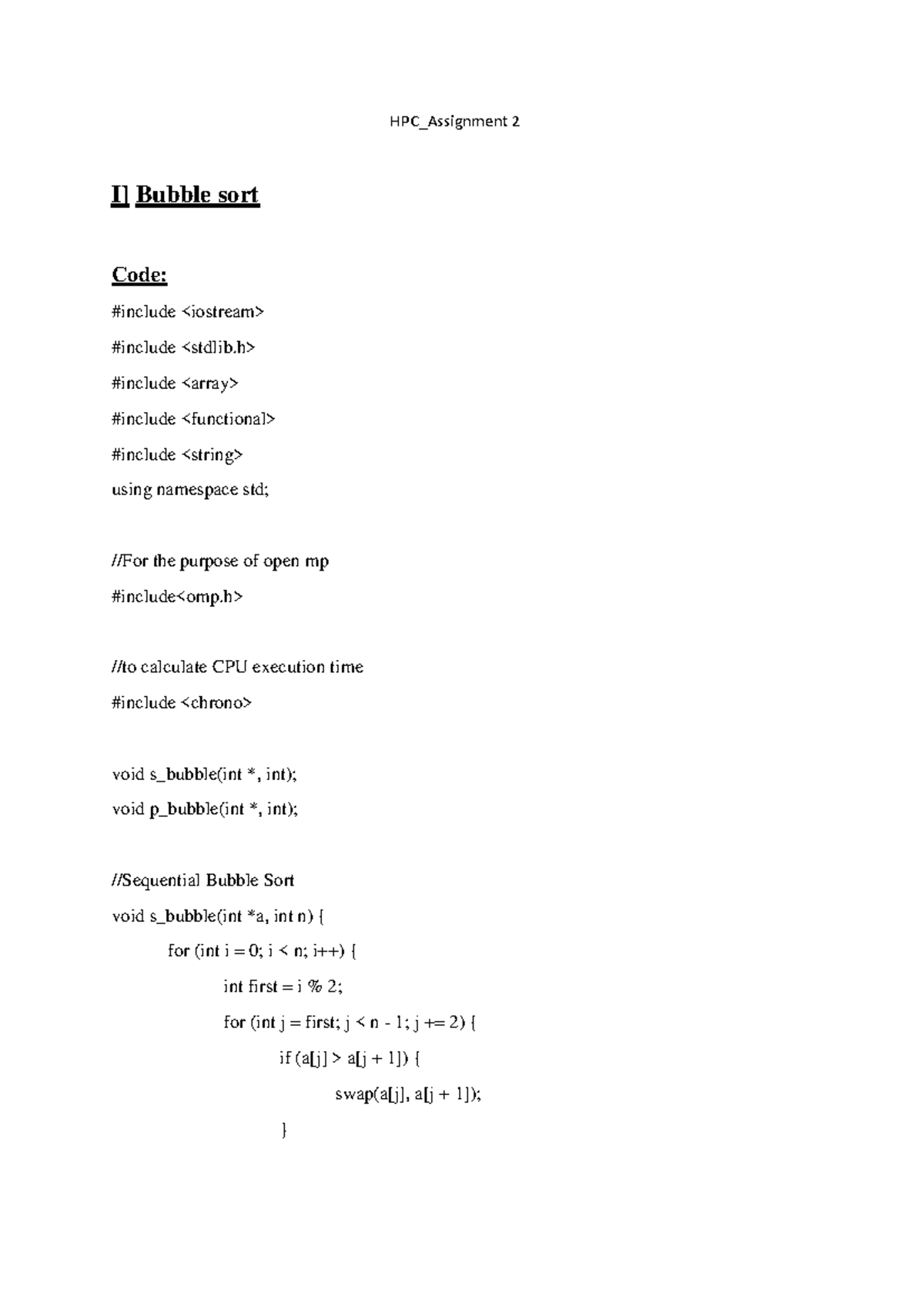 HPC LA-2 code - HPC LA-2 code - HPC_Assignment 2 I] Bubble sort Code: # ...