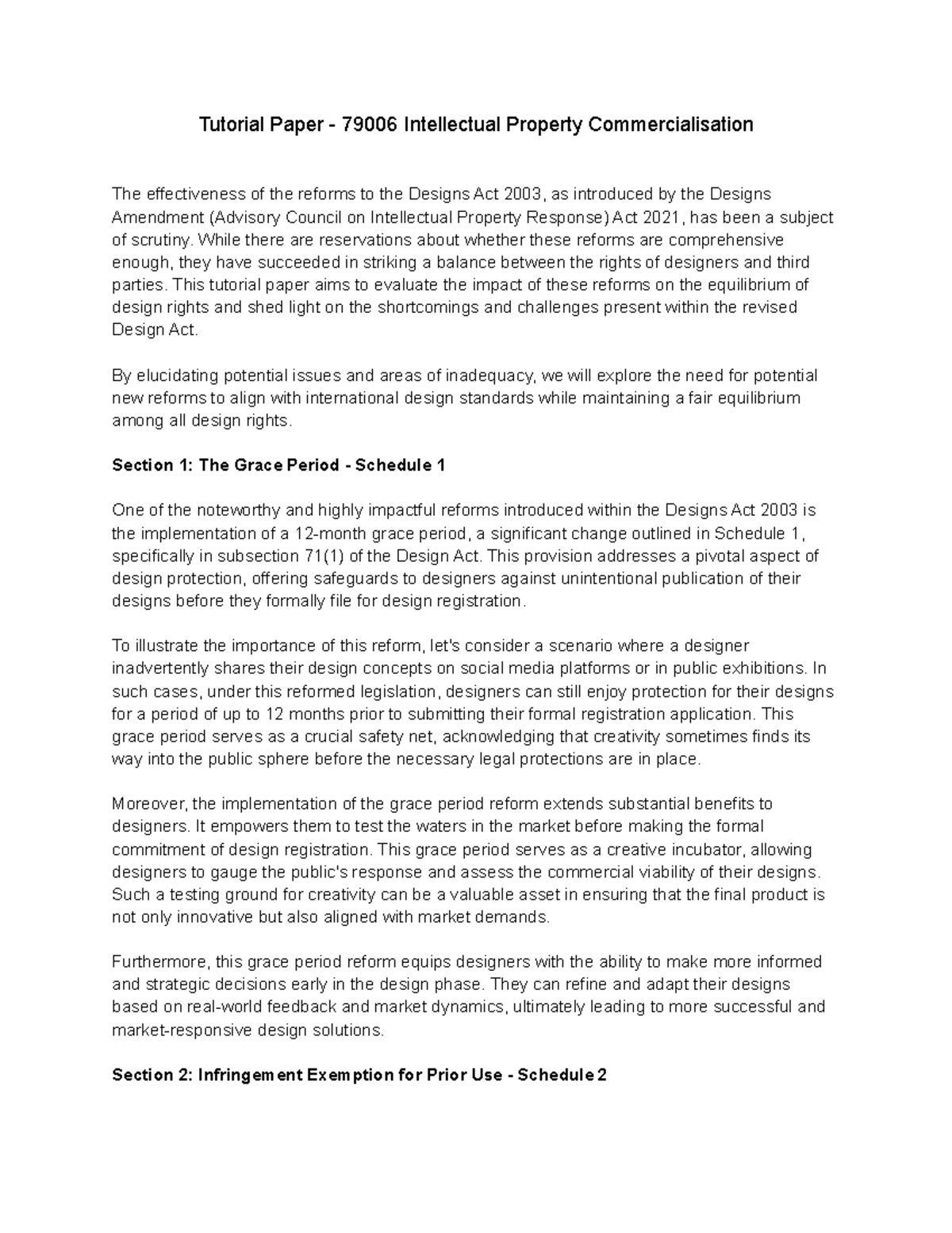 Tutorial Paper - 79006 Intellectual Property Commercialisation ...
