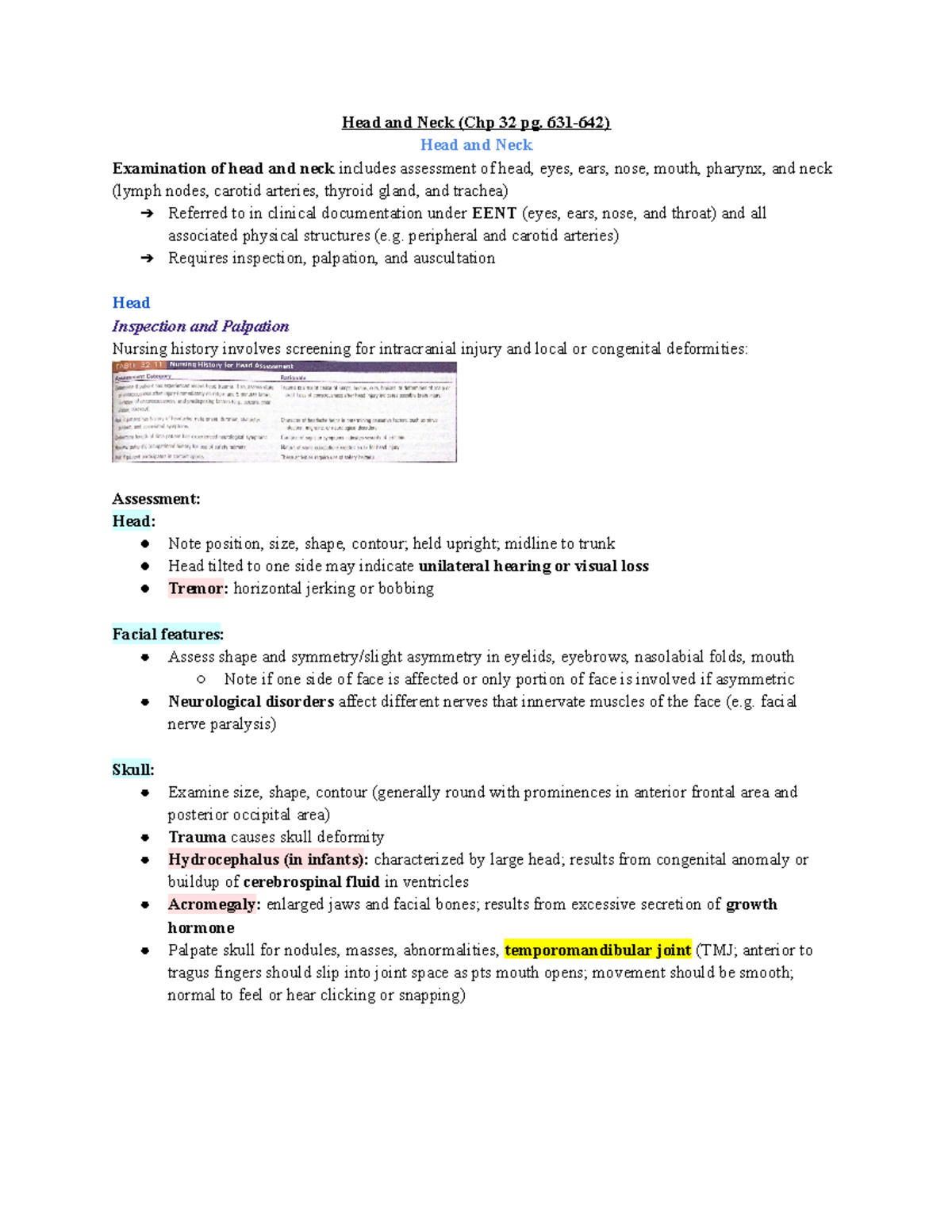 Week 11 Reading Notes Head, Neck, Spine - Head and Neck (Chp 32 pg. 631 ...