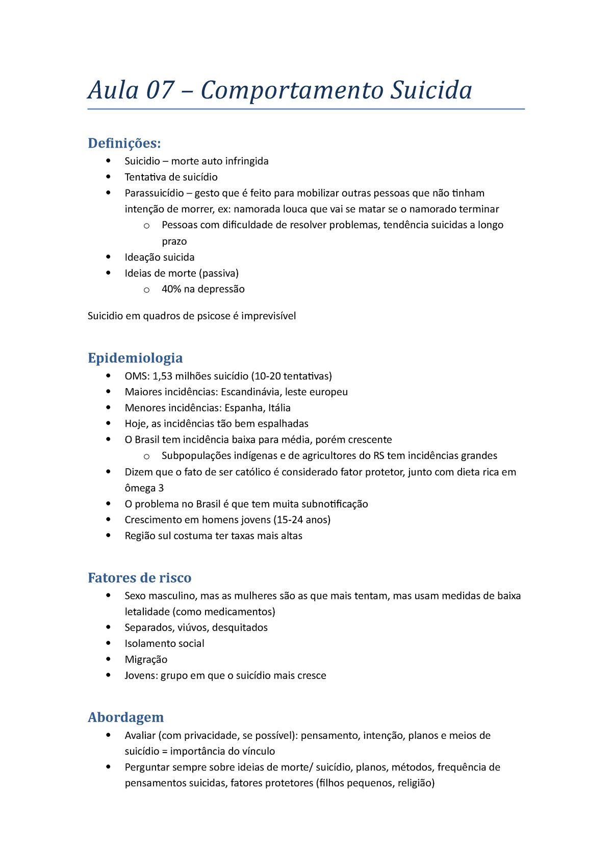 Aula 07 - Comportamento Suicida - Aula 07 – Comportamento Suicida ...