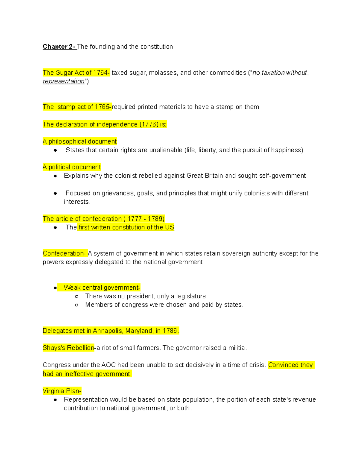 Pols 2311 Lecture 2 notes - Chapter 2- The founding and the ...