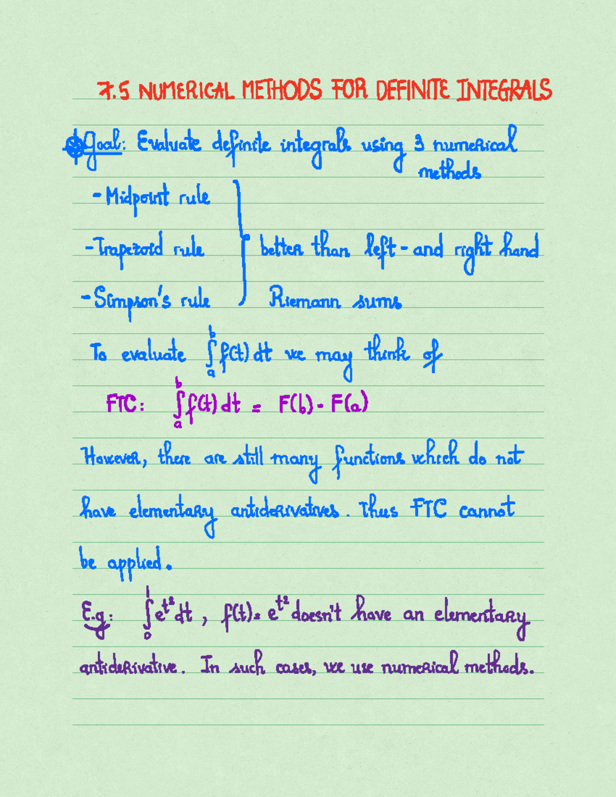 Section 7 - 7 5 NUMERICAL METHODS FOR DEFINITE INTEGRALS Goal Evaluate ...