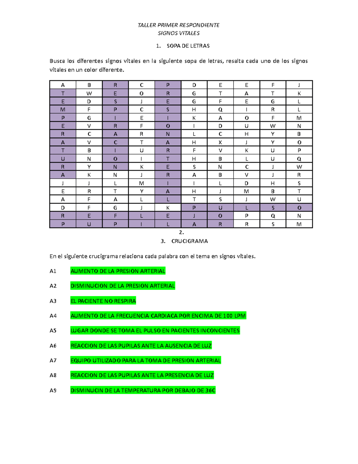 Actividad DE LA FASE 2 - PRIMEROS AUXILIOS - SIGNOS VITALES 1. SOPA DE ...