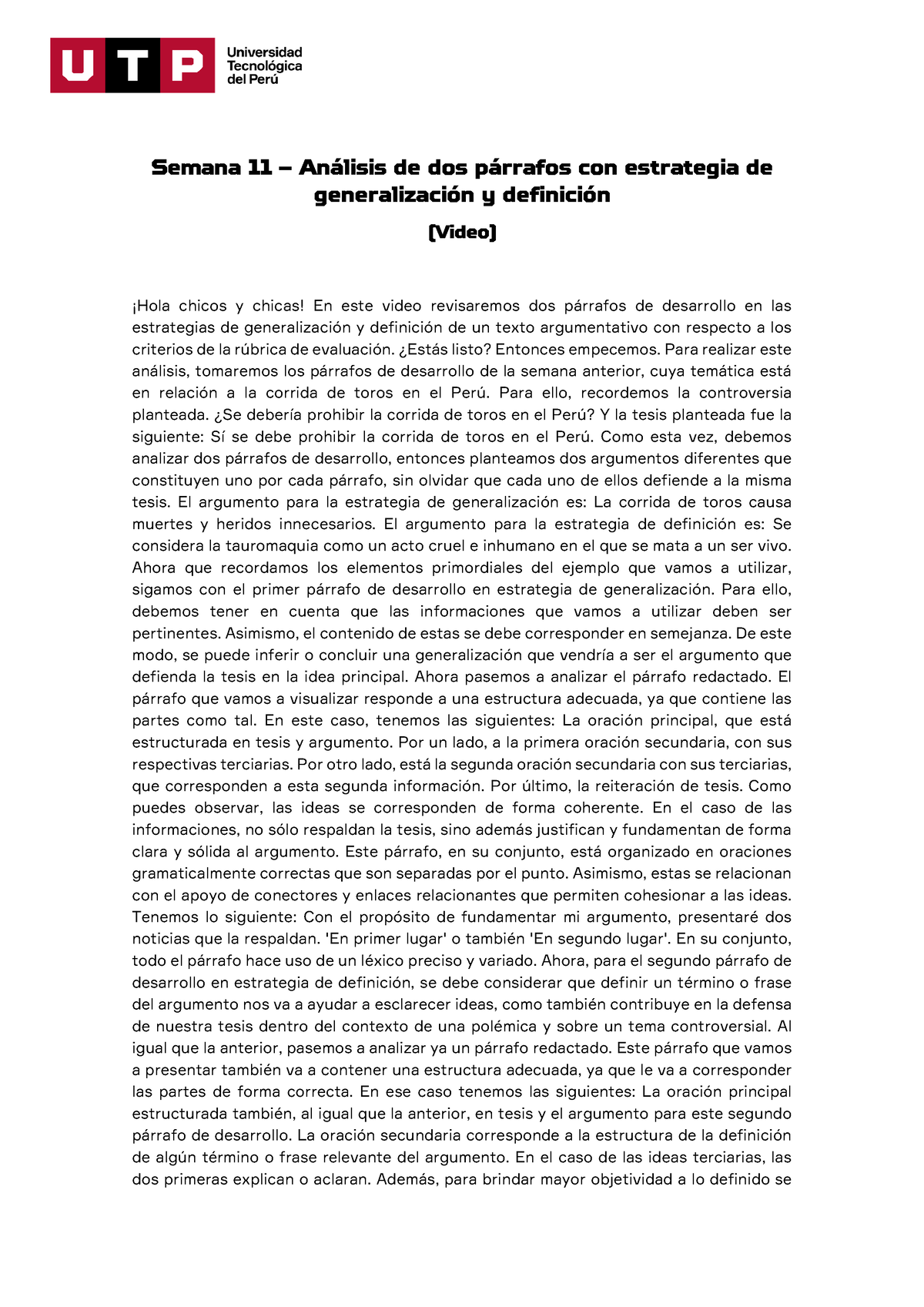 Semana 11 Guion Análisis De Dos Párrafos Con Estrategia De Generalizacion Y Definicion 1 Bcjagm 7395