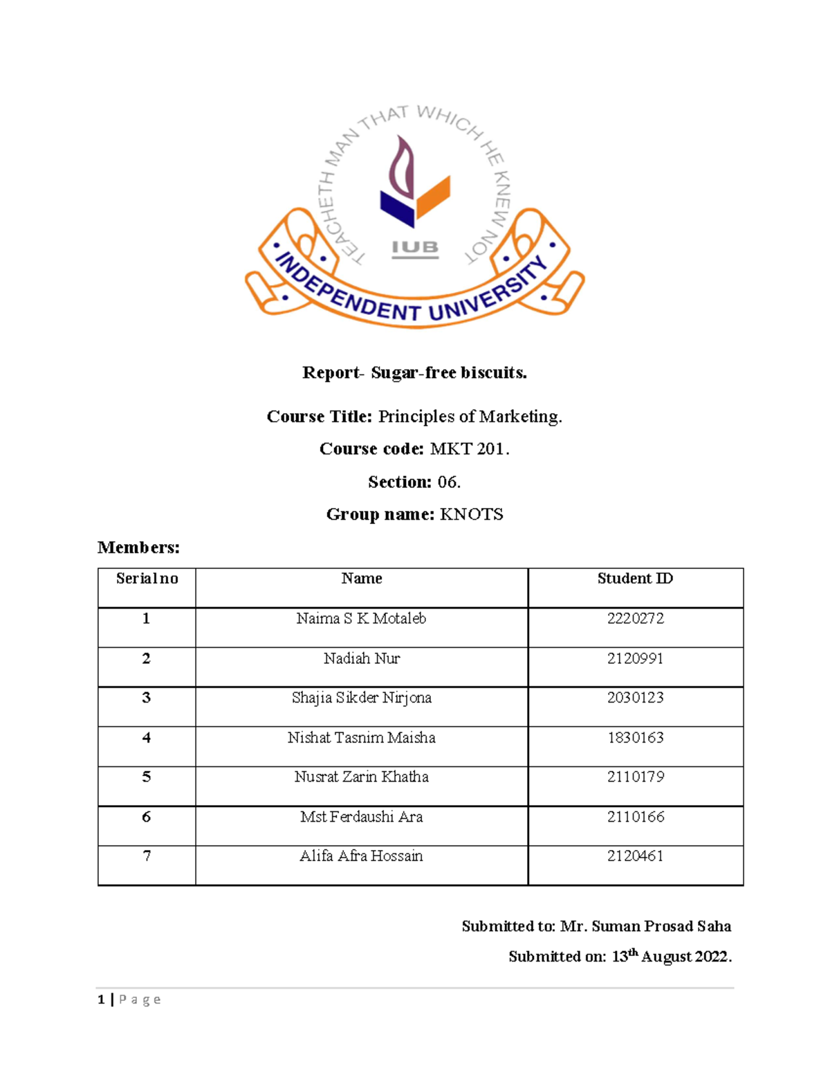 Mkt 201 report Sugar free biscuit Report Sugarfree biscuits