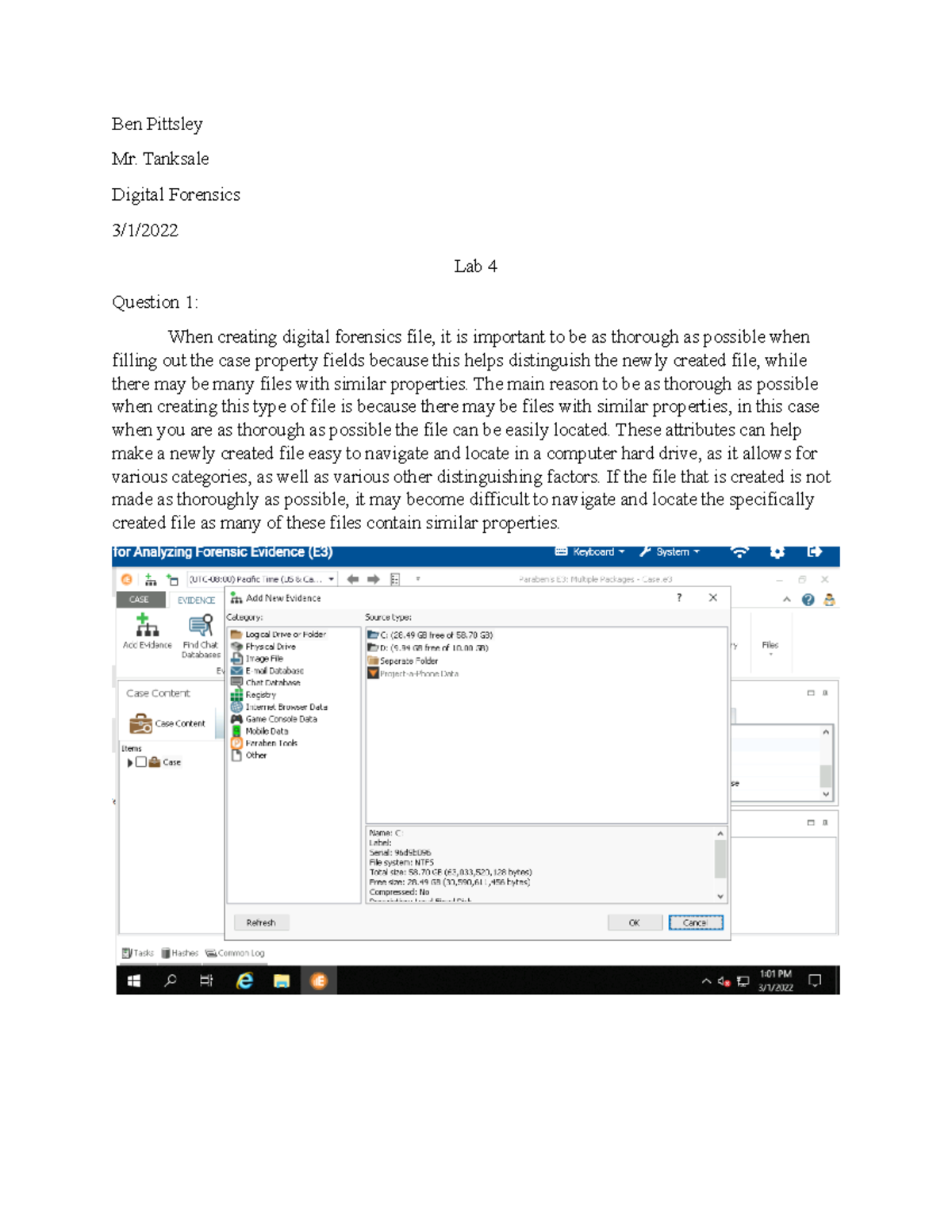 Lab 4 Digital Forenics - Ben Pittsley Mr. Tanksale Digital Forensics 3 ...