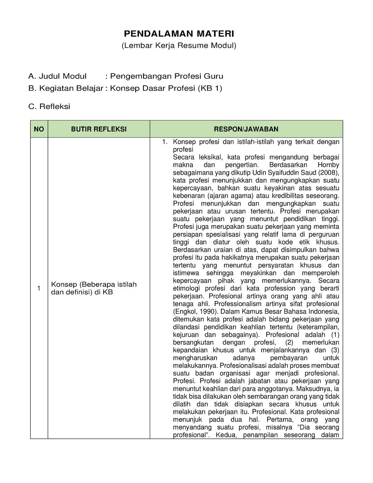 KB 1 Konsep Dasar Profesi - PENDALAMAN MATERI (Lembar Kerja Resume ...