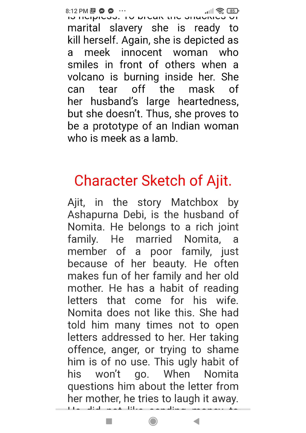 XIIEnglishUnit1 Lesson 2 character sketch of nomita  Nomita in the  story M typical Indian  Studocu