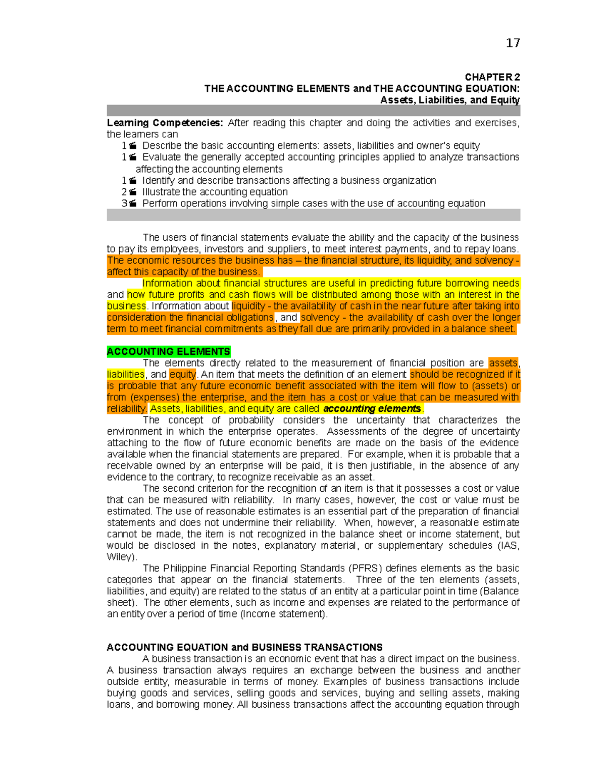 Accounting Elements and the Accounting Equation CHAPTER 2 THE