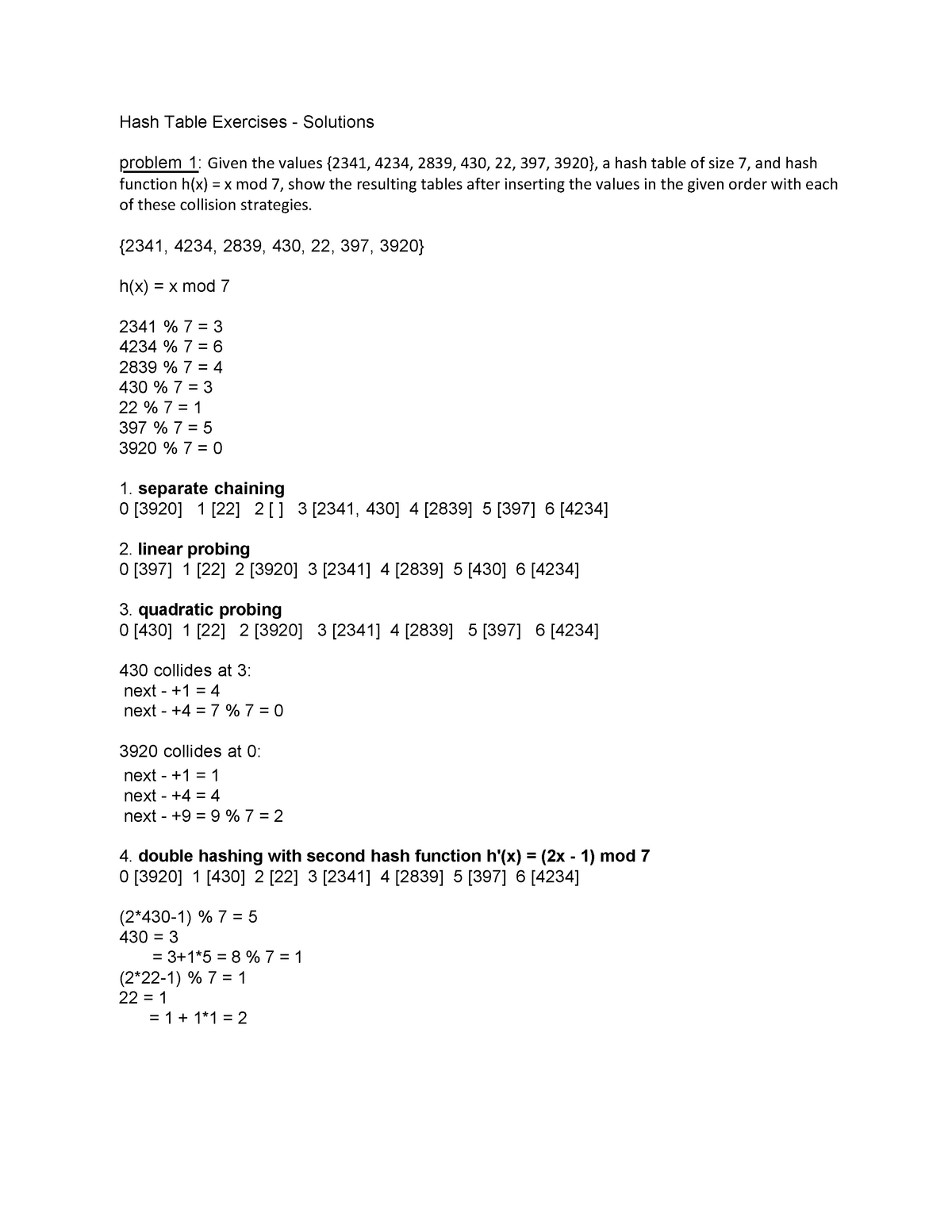 Solved Question 1 10 pts Given a hash table of size M = 10