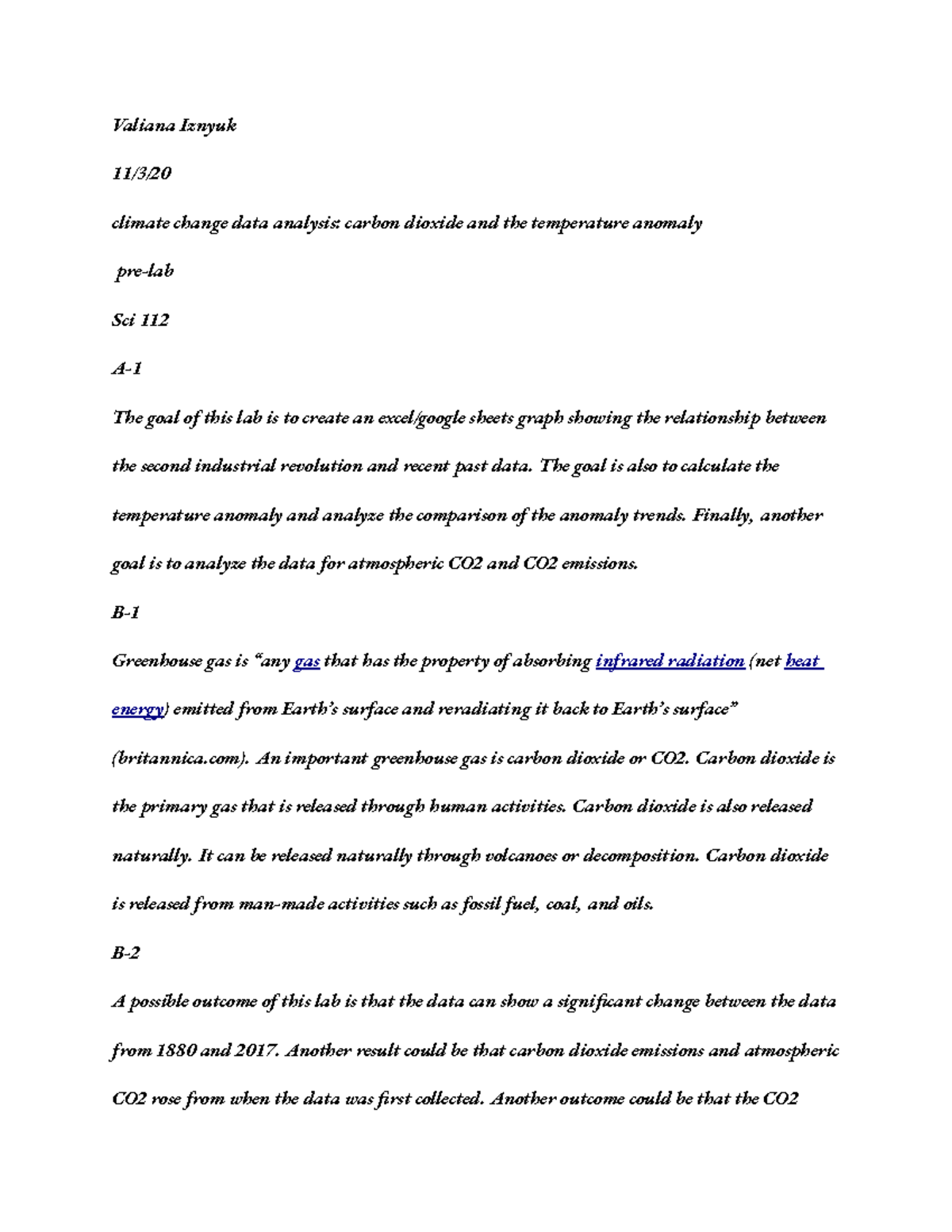 Climate change data analysis carbon dioxide and the temperature anomaly ...