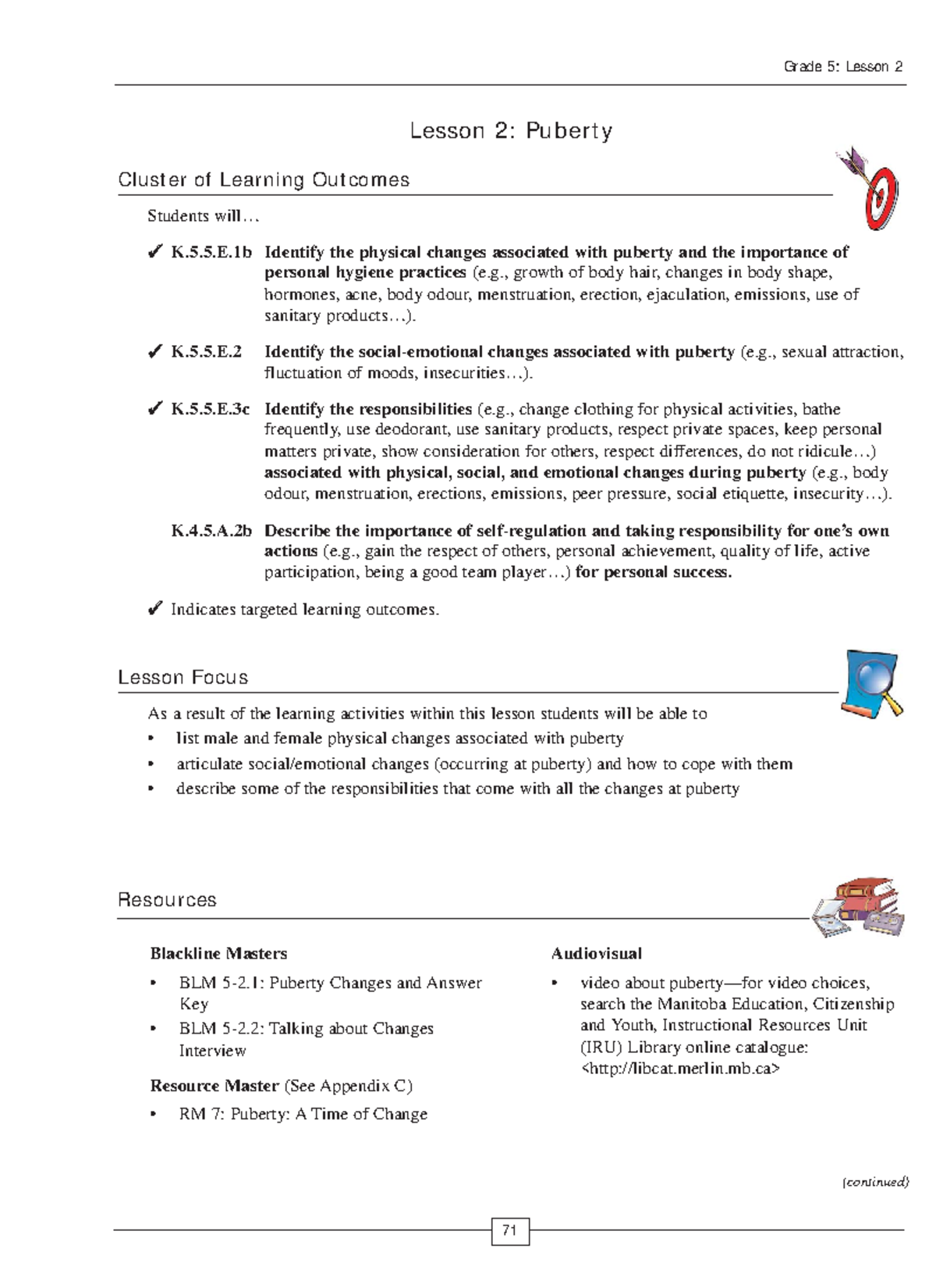 Gr5less2 - Grade 5: Lesson 2 Lesson 2: Puberty Cluster of Learning ...