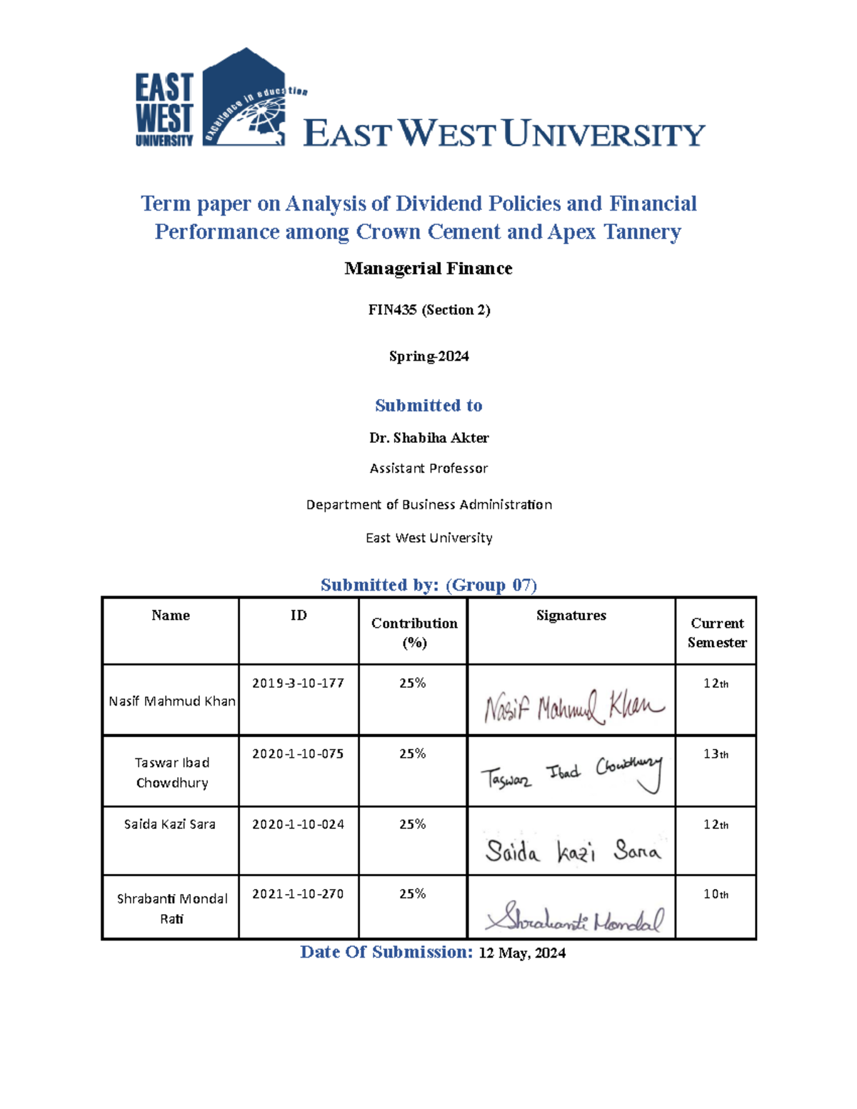 Term paper on Analysis of Dividend Policies and Financial Performance ...
