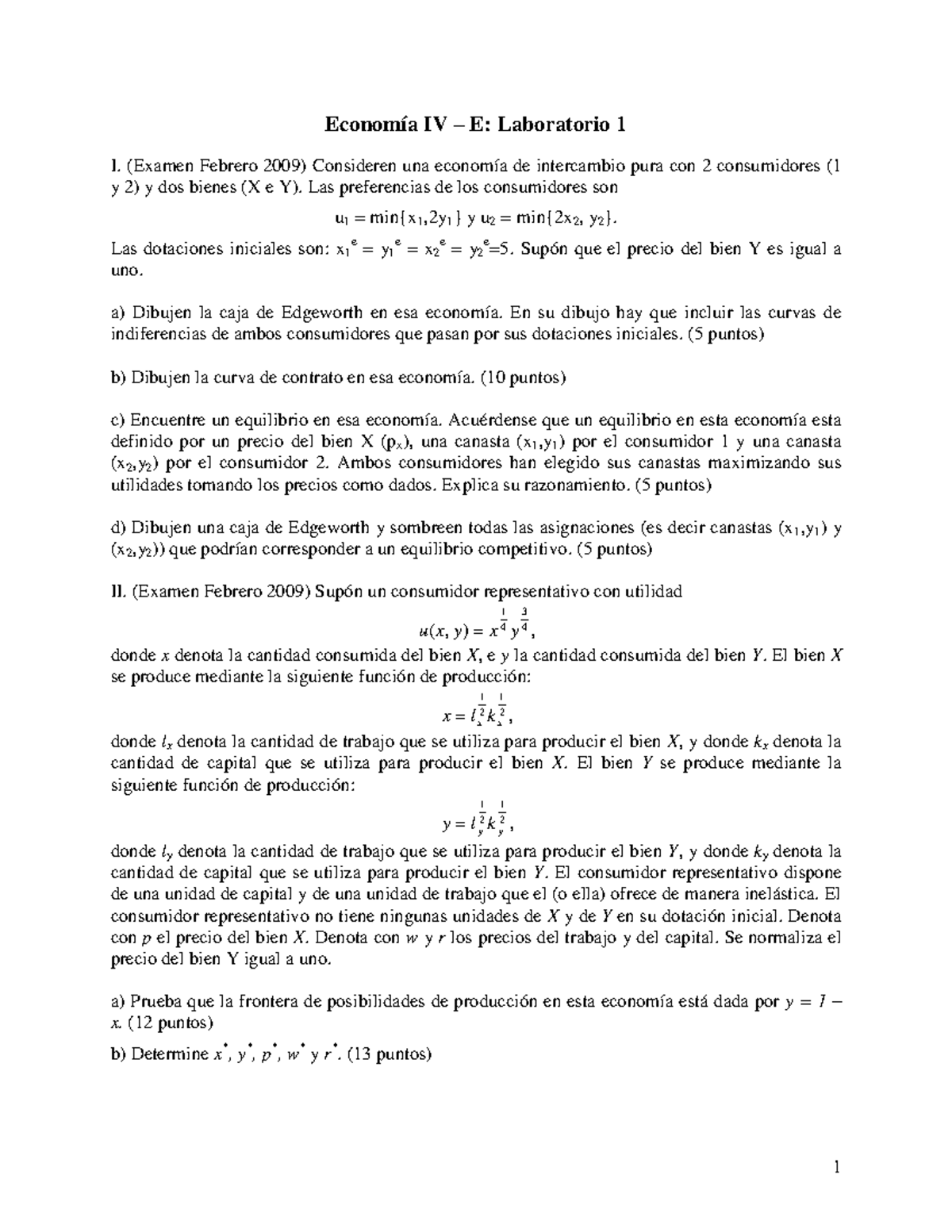 Lab+1 - ECO IV E Lab1 - Economía IV – E: Laboratorio 1 I. (Examen ...