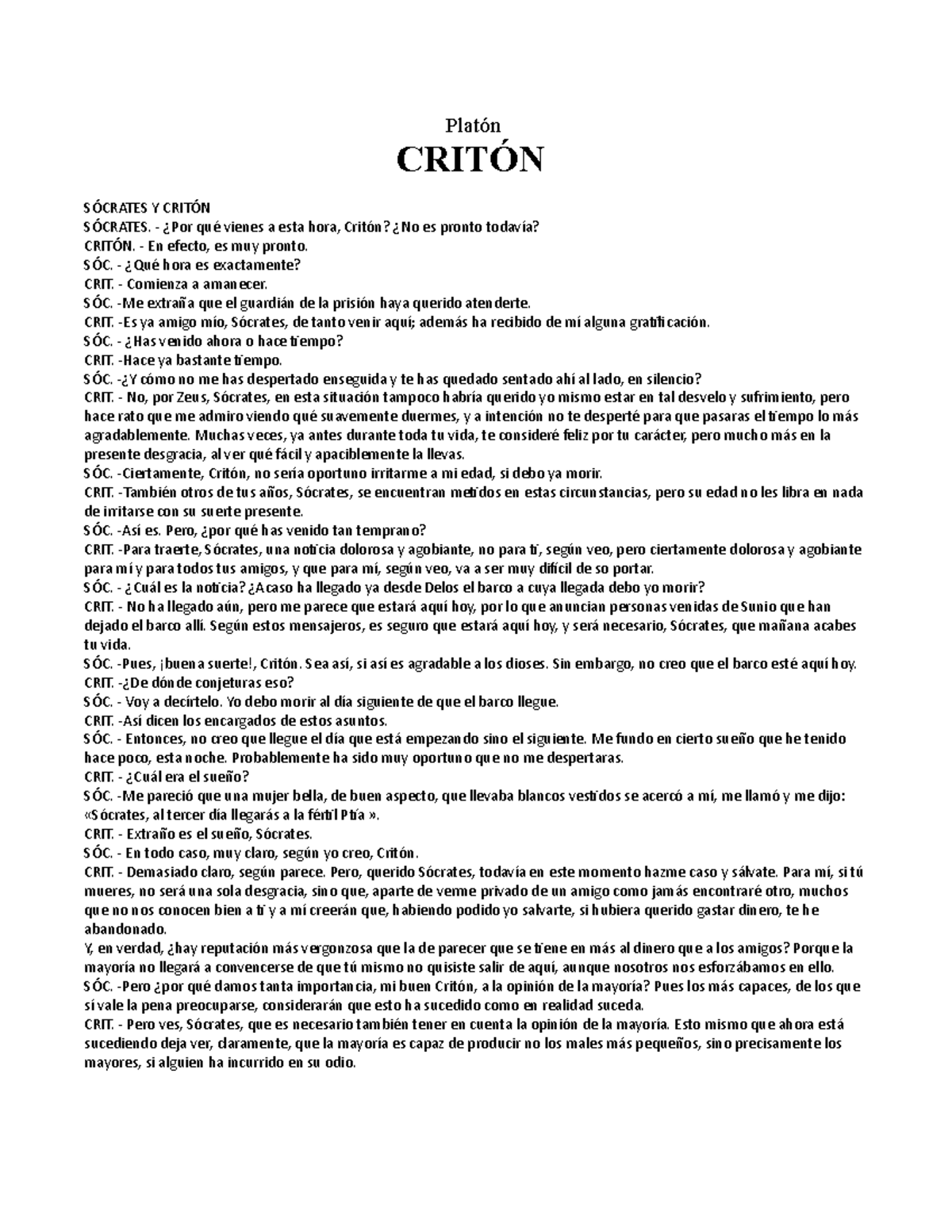 Platón Critón - Platón CRITÓN SÓCRATES Y CRITÓN SÓCRATES. - ¿Por qué ...