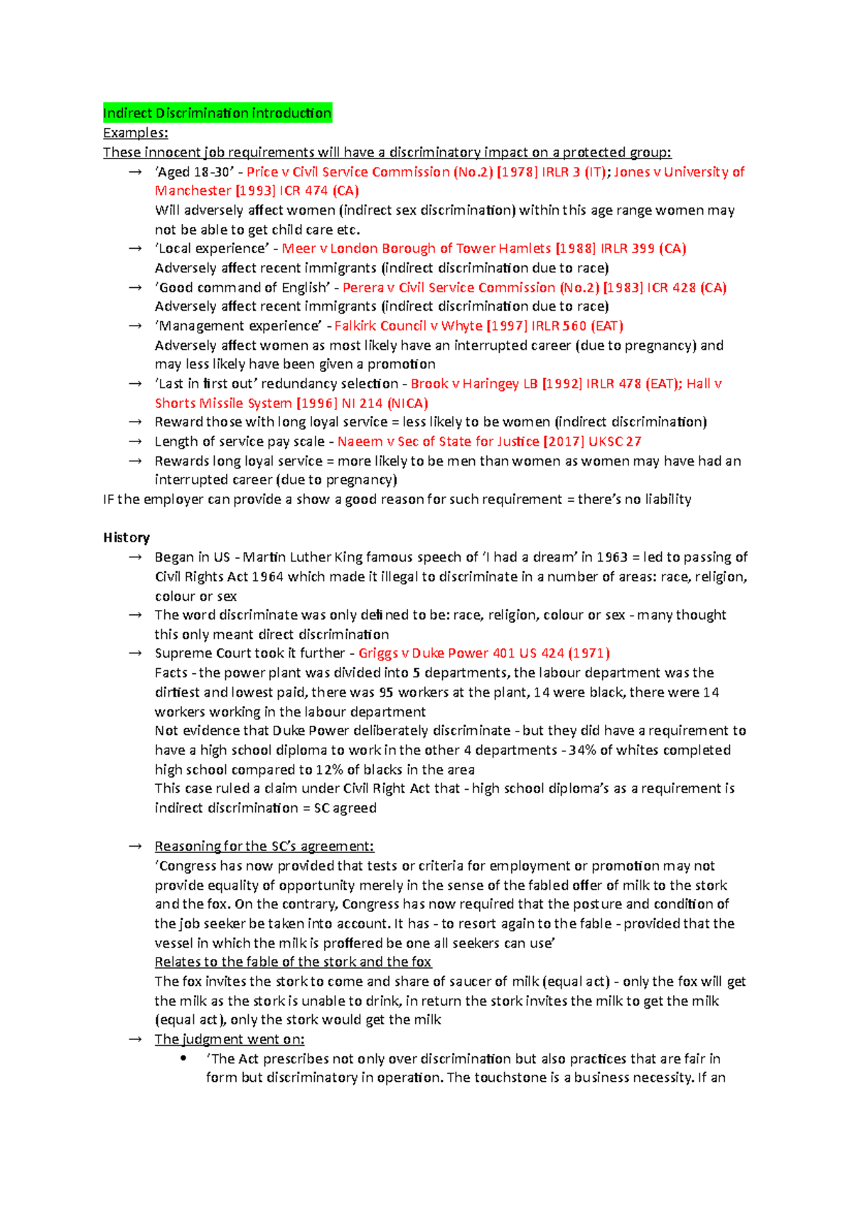 (2) Indirect Discrimination - ‘Local experience’ - Meer v London ...