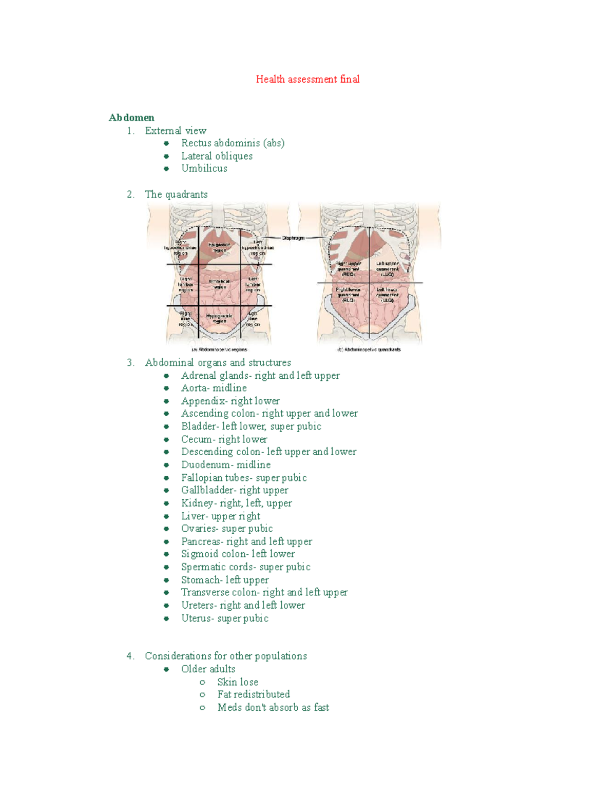 Health Assessment Final Exam Study Guide Health Assessment Final 
