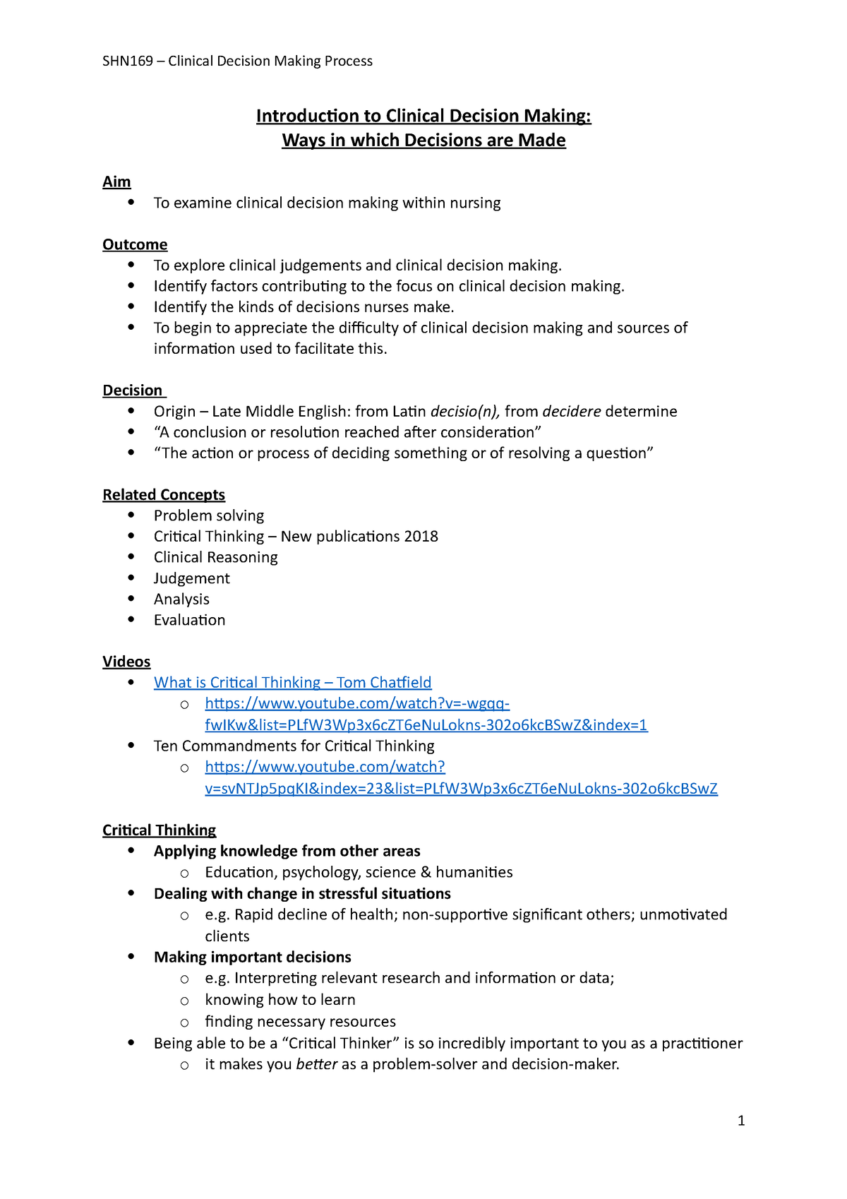 essay on clinical decision making