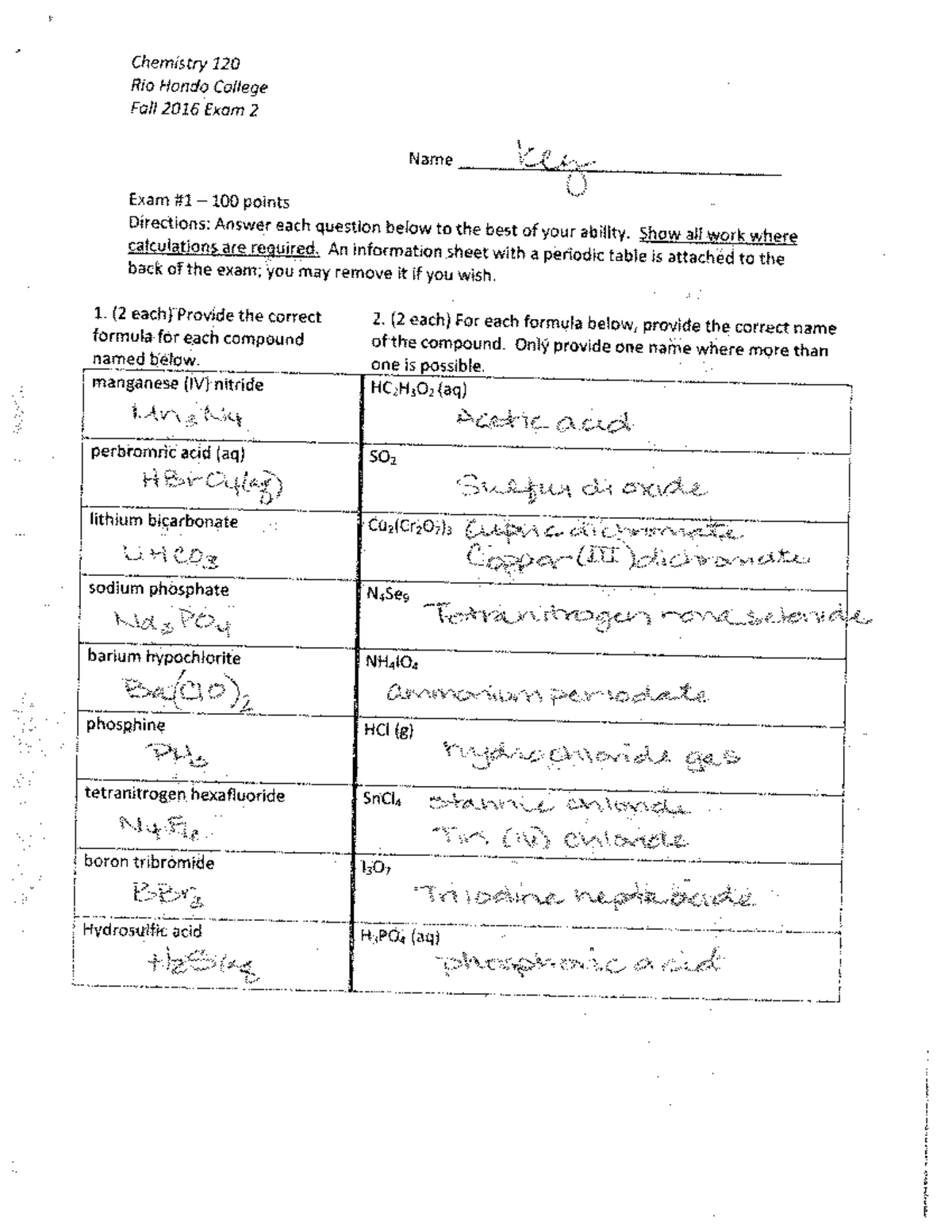 Chem 120 Exam 2 KEY - chemistry exam 2 material - 120 Rio HondoCollege ...