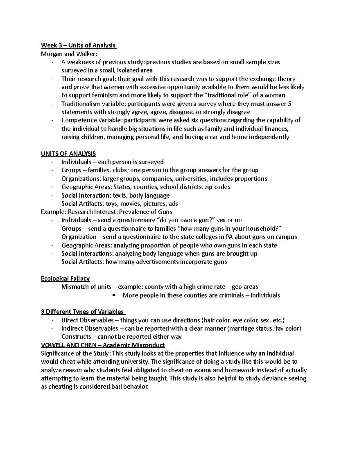 Week 3 - units of analysis - Week 3 – Units of Analysis Morgan and ...