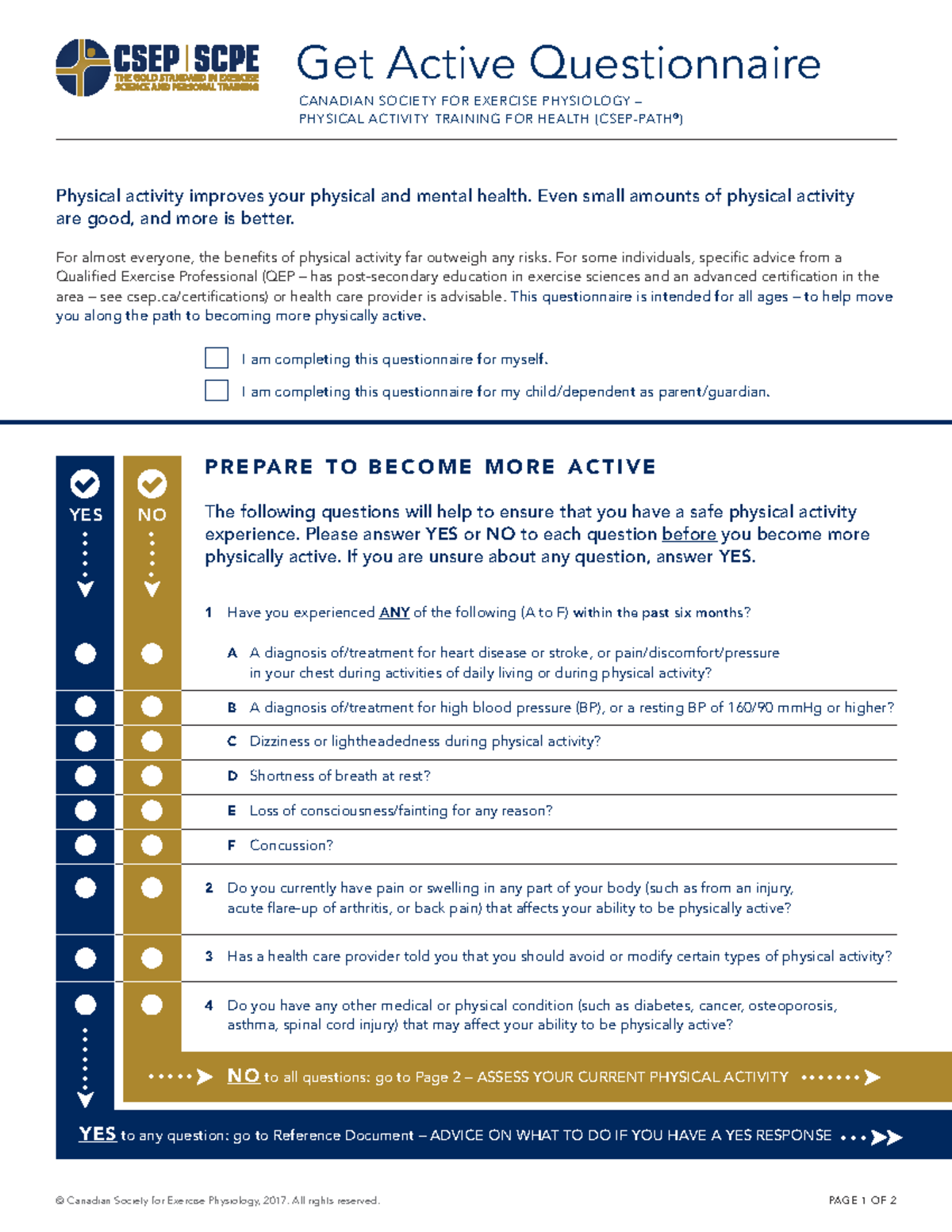 Get Active Questionnaire - © Canadian Society for Exercise Physiology ...