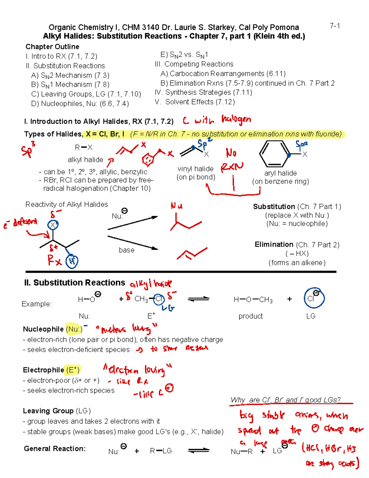 Chapter 7 Notes - 2UJDQLF &KHPLVWU\ , &+0 'U /DXULH 6 6WDUNH\ &DO 3RO ...