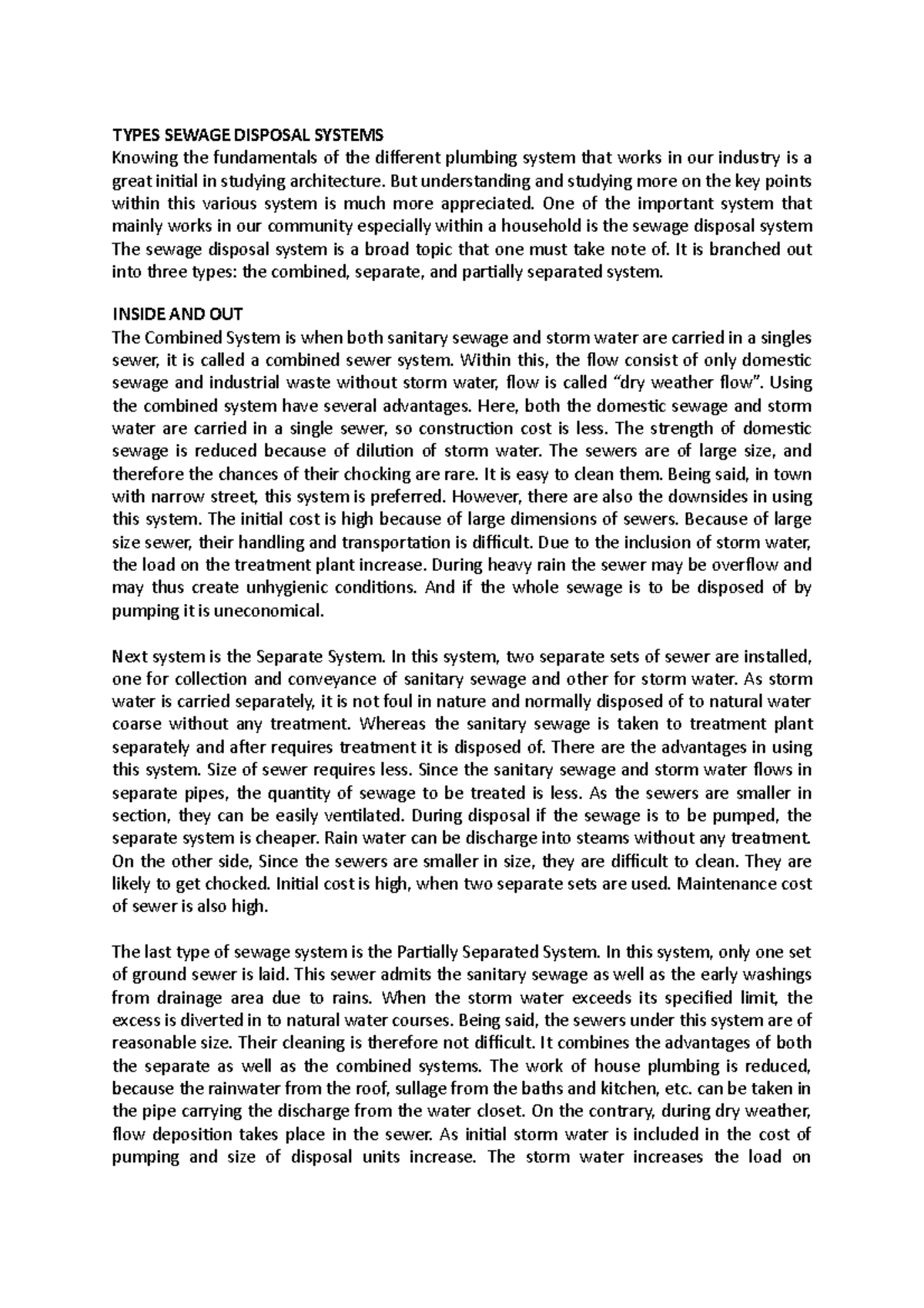 Blog2 short essay TYPES SEWAGE DISPOSAL SYSTEMS Knowing the