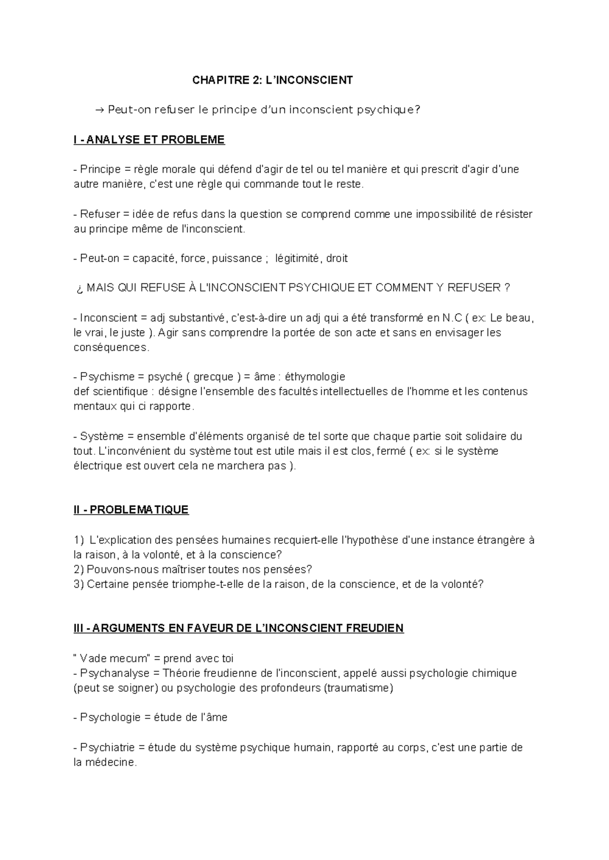 Chapitre 2 Linconscient - CHAPITRE 2: L’INCONSCIENT → Peut-on refuser ...