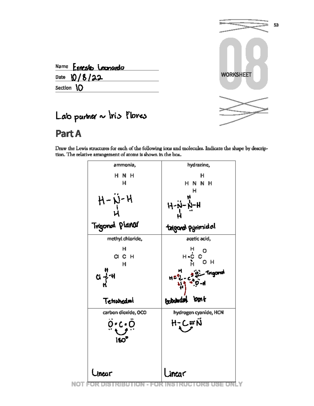 Experiment 08 Molecular Models Worksheet Ernesto Leonardo 10/8/ 10 ab