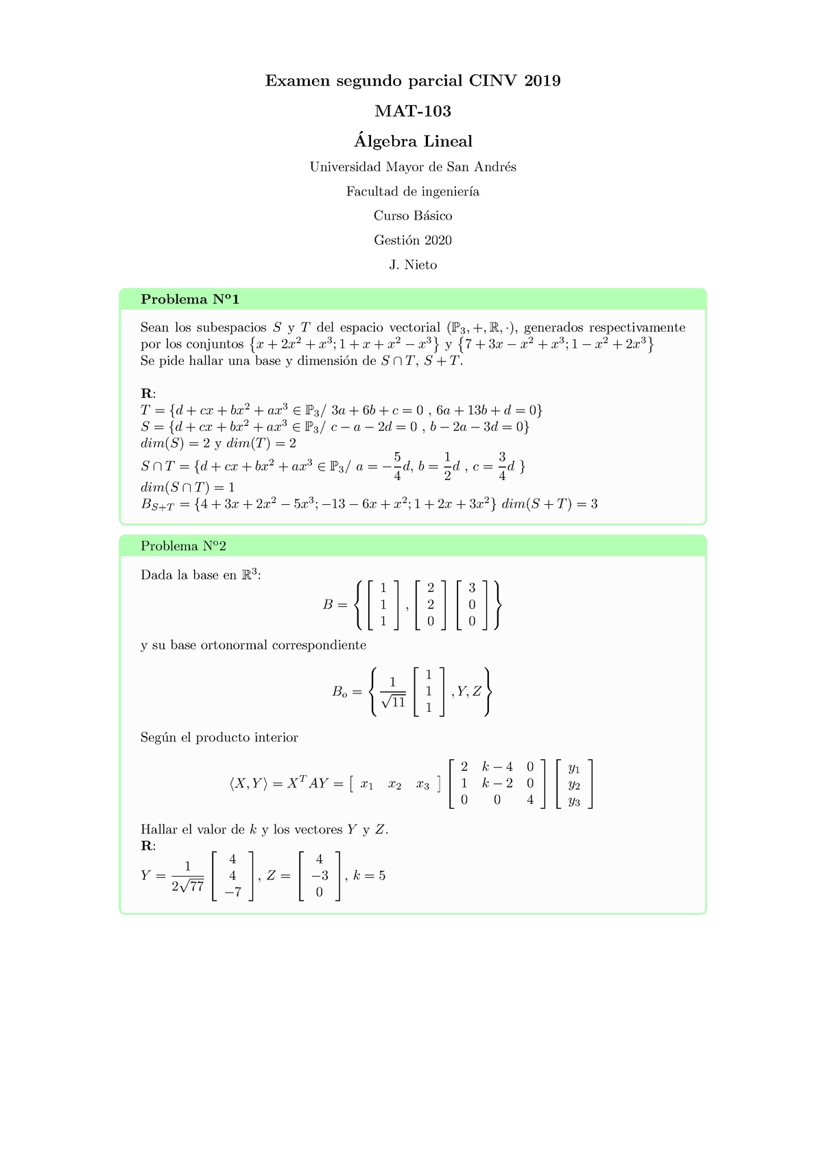 Mat Examen Segundo Parcial CINV2019-1 Algebra Lineal - Examen Segundo ...