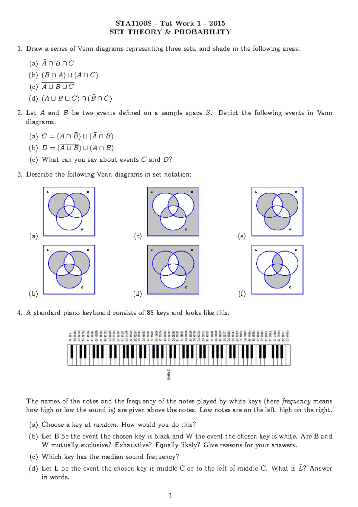 Tut Work 1 - Set Theory and Probability 2015 - STA1100S - Tut Work 1 ...