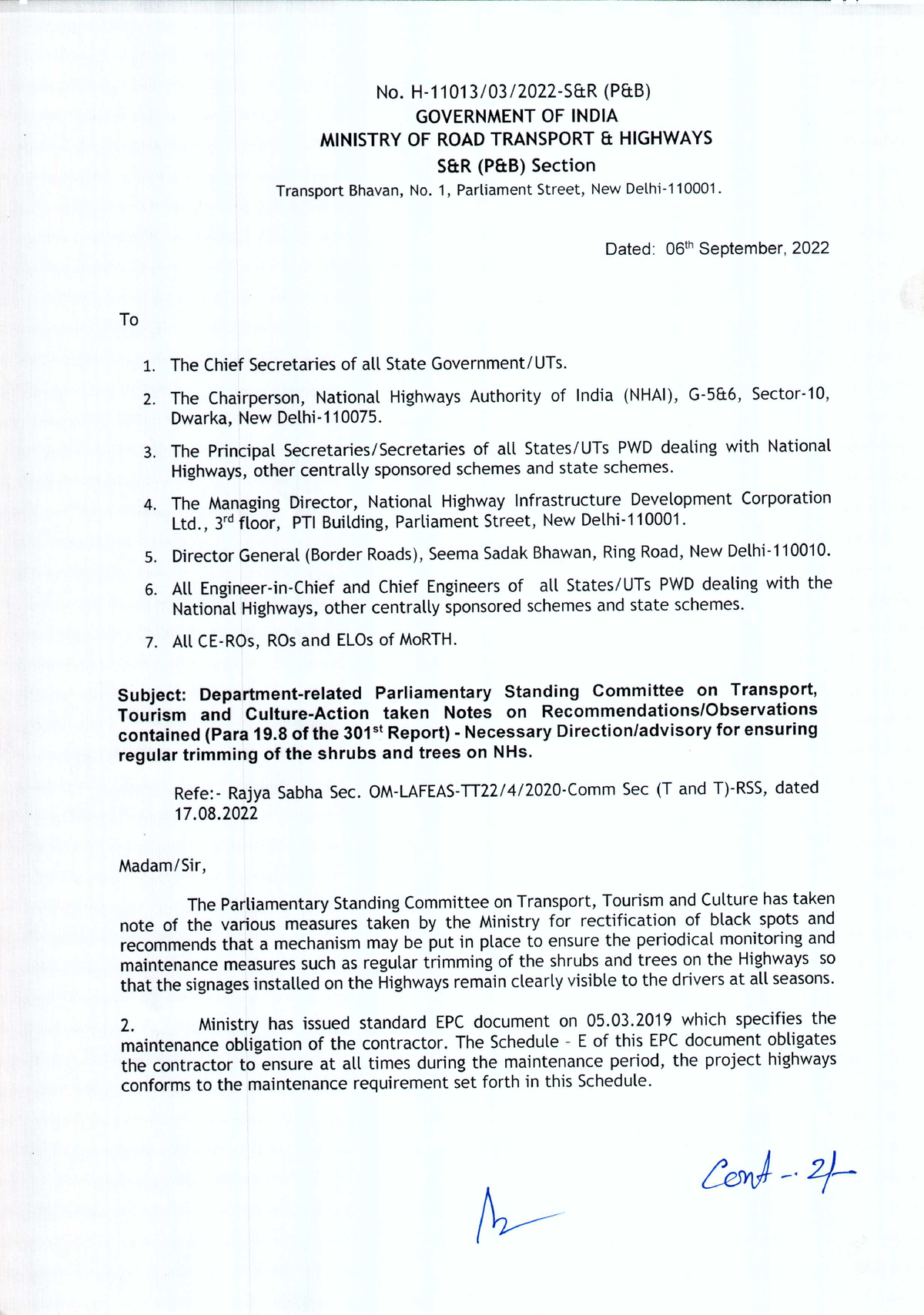 Circular Dated 06-09-2022 - No. H-11013 03 2022-sfrr (pfrb 