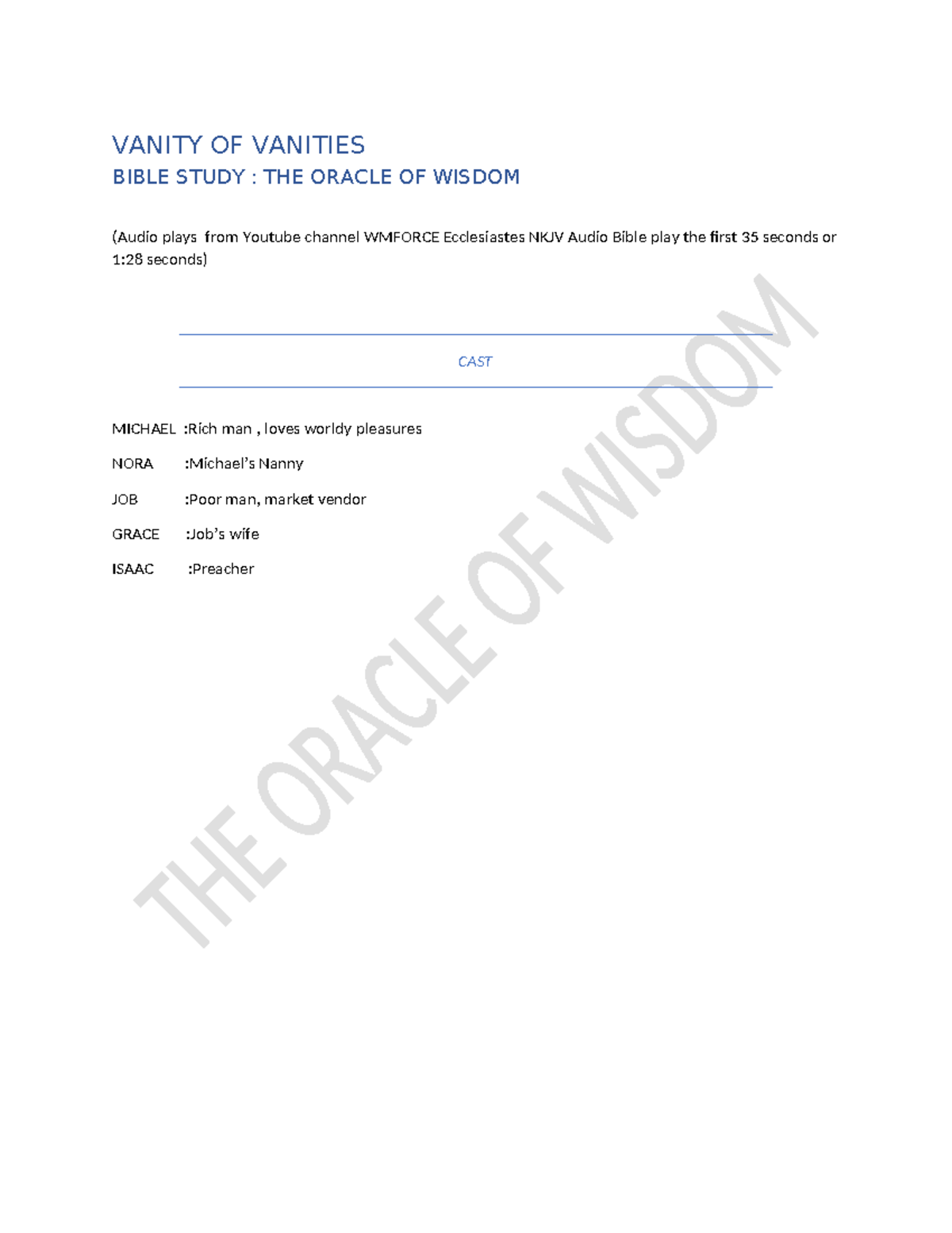 Vanity OF Vanities.. VANITY OF VANITIES BIBLE STUDY THE