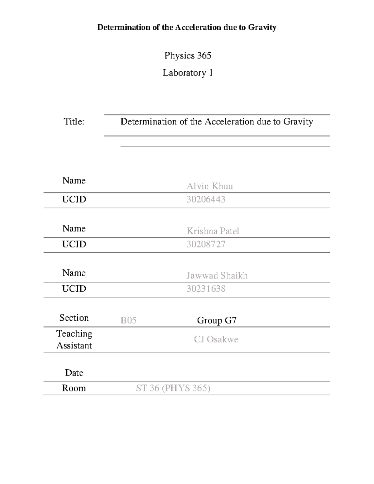 Physics 365 - Lab Report 1 - Physics 365 Laboratory 1 Title ...
