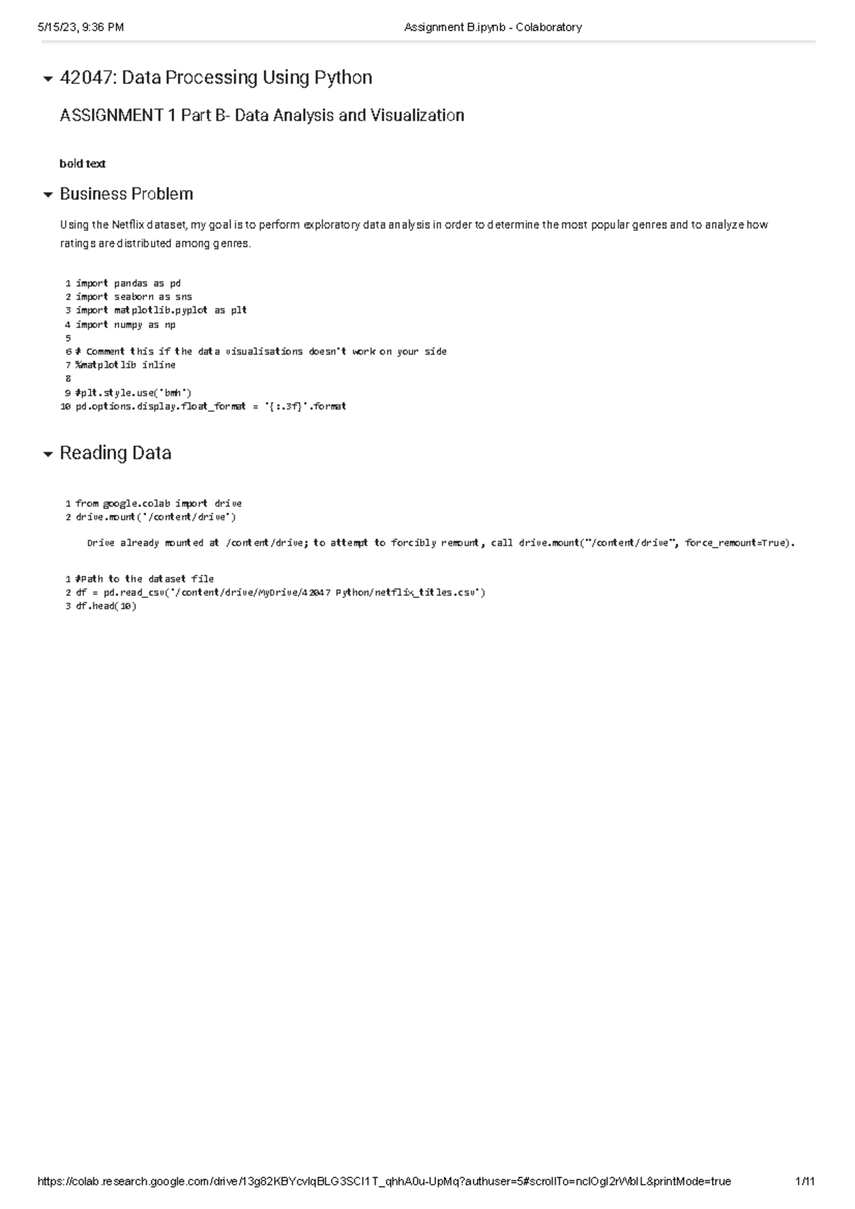 Assignment 1 Part B- Data Analysis And Visualization - ASSIGNMENT 1 ...