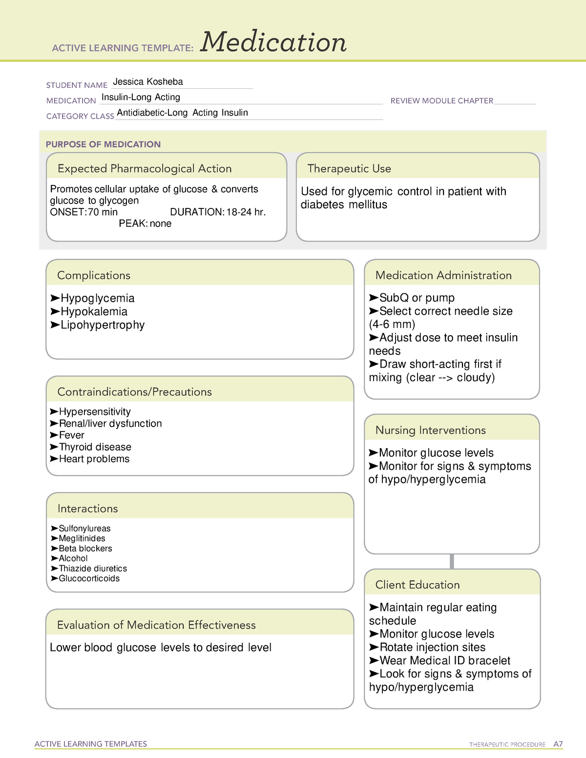 ATI Medication on Long Acting Insulin ACTIVE LEARNING TEMPLATES