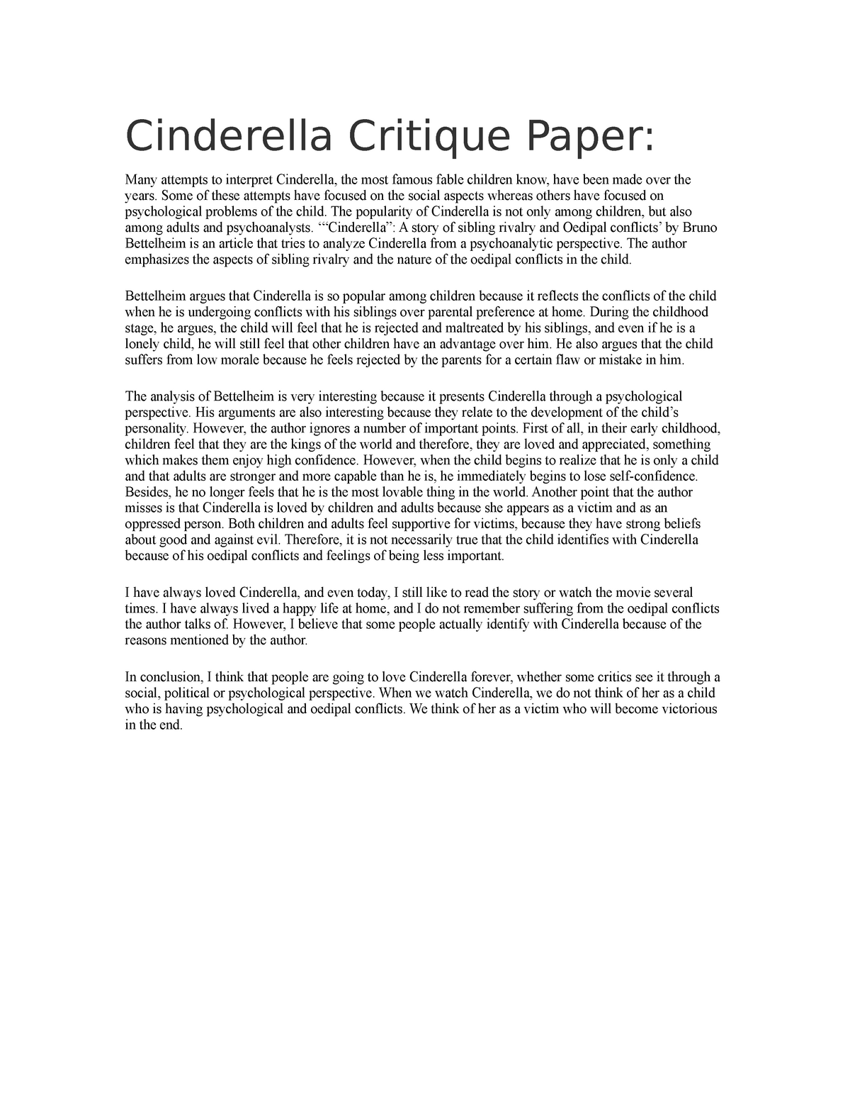 Cinderella Critique Paper Cinderella Critique Paper Many Attempts To Interpret Cinderella 