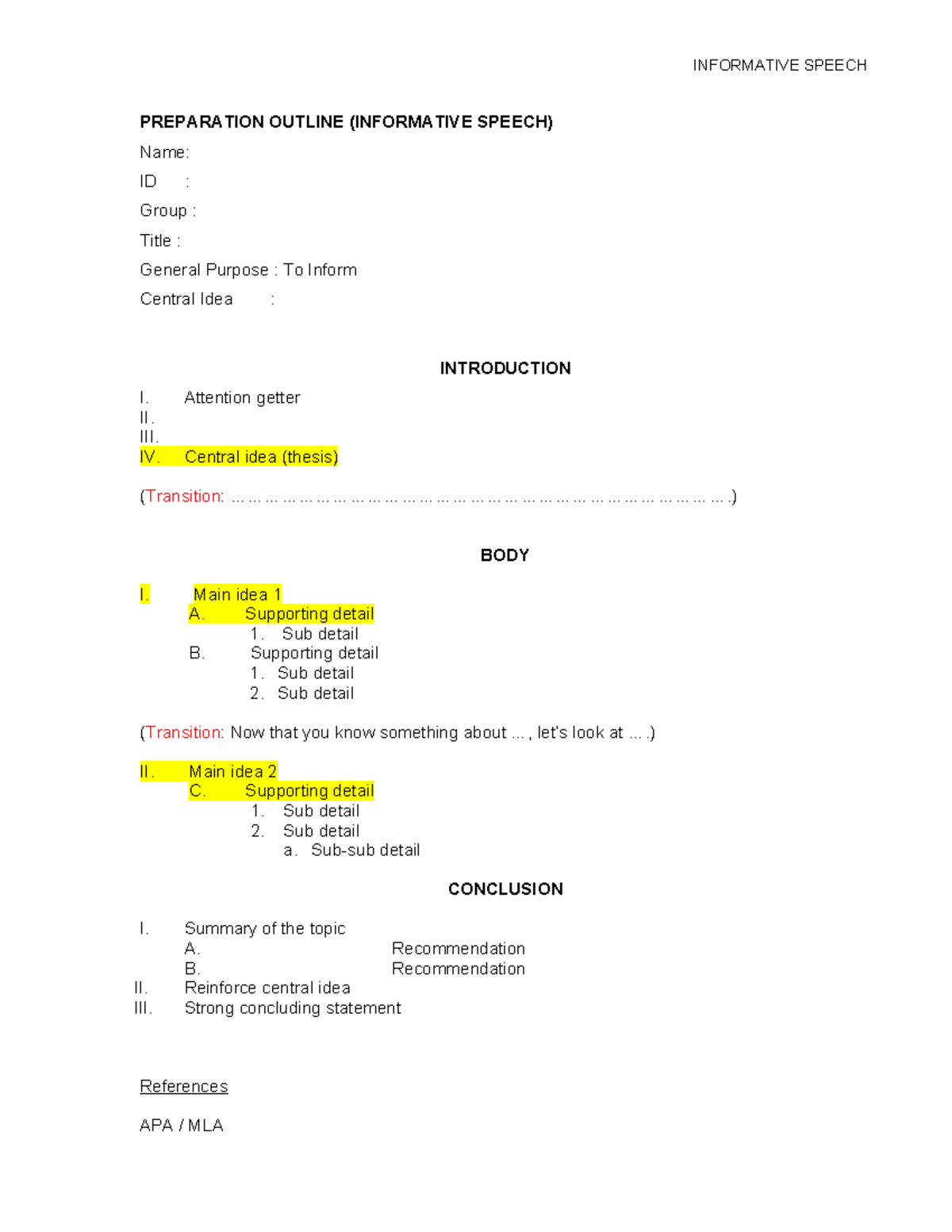 ELC590 IS Outline Template - INFORMATIVE SPEECH PREPARATION OUTLINE ...