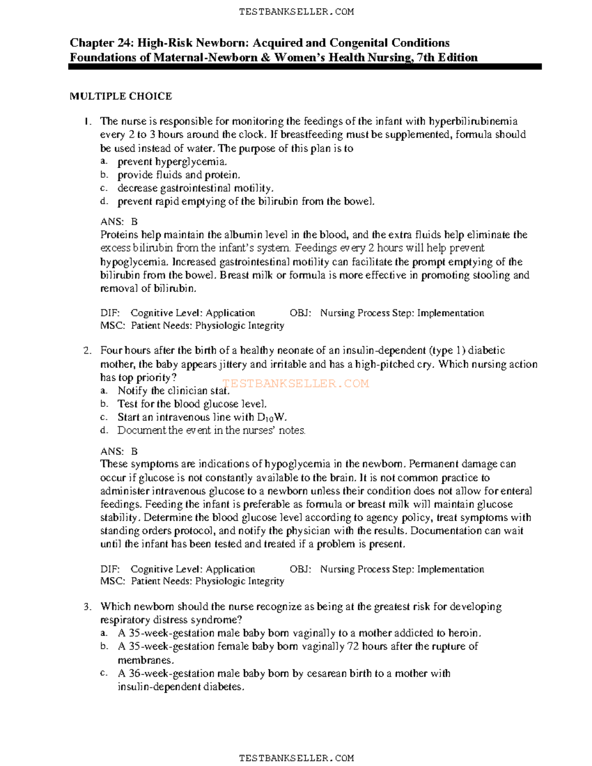 Exam Review 2023 - TESTBANKSELLER Chapter 24: High-Risk Newborn ...